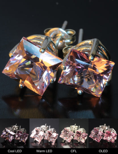 Faceted Square Stud Earrings Titanium Sapphire Stud Earrings