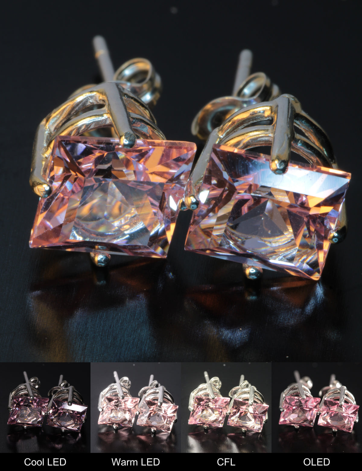 Faceted Square Stud Earrings Titanium Sapphire Stud Earrings