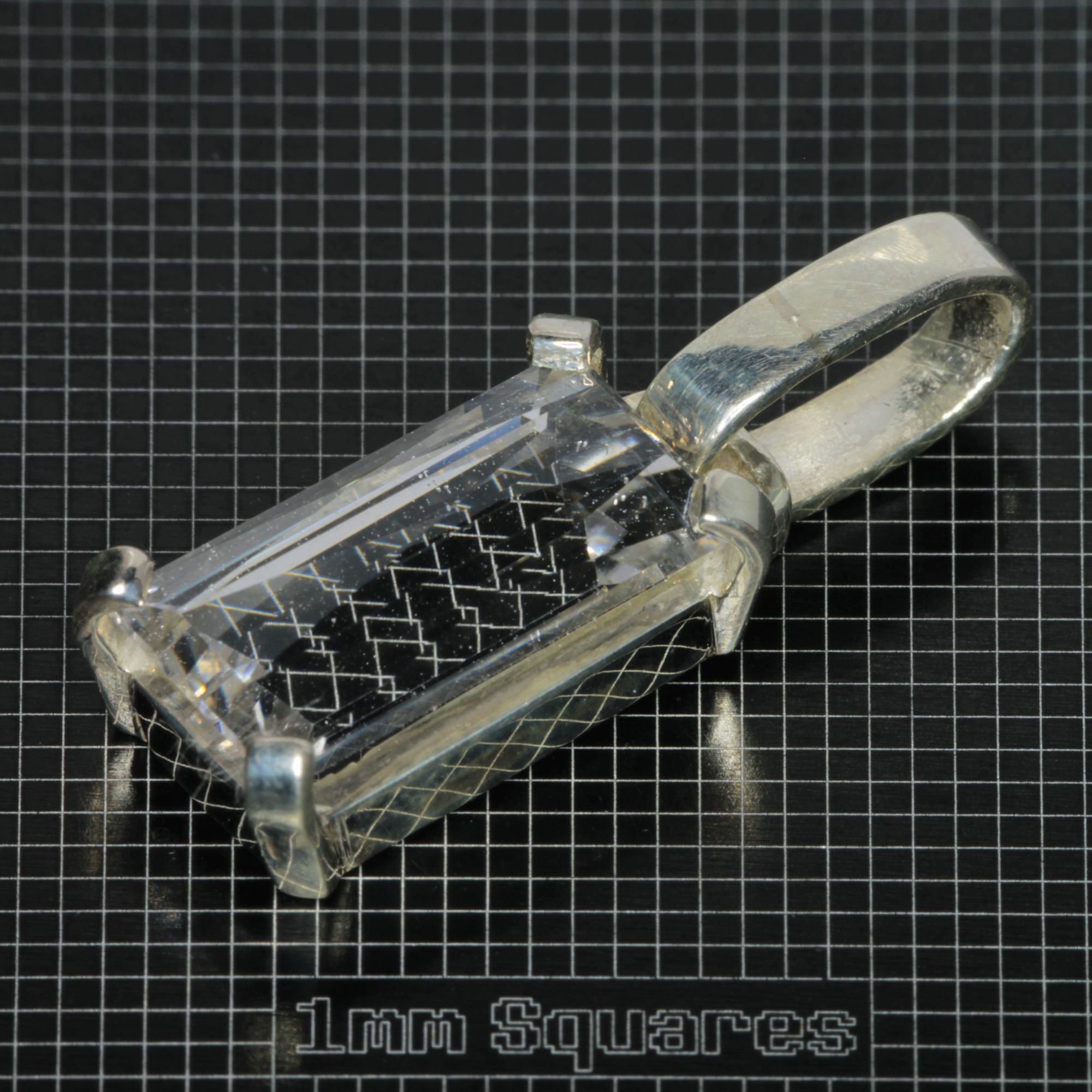 Sterling Silver Pendant With Faceted Emerald Cut F-35 Window Sapphire