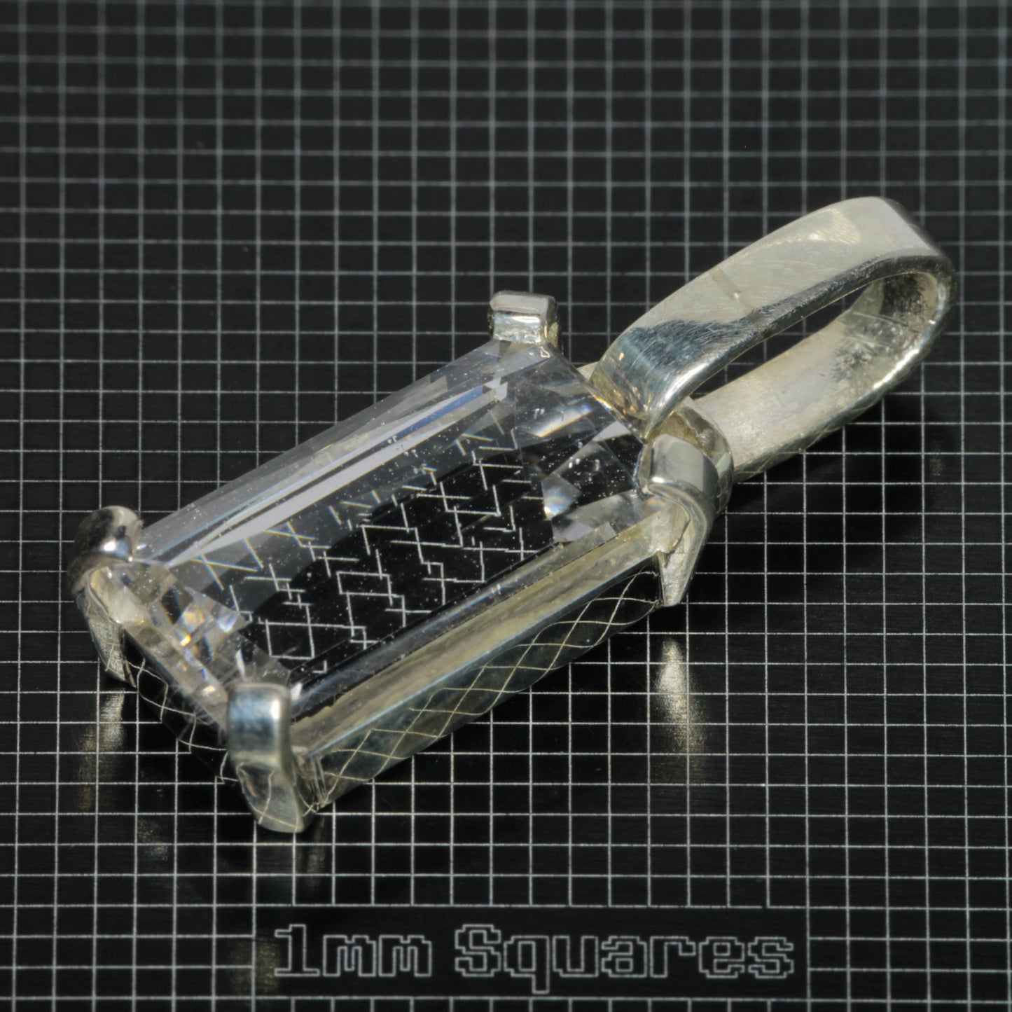Sterling Silver Pendant With Faceted Emerald Cut F-35 Window Sapphire