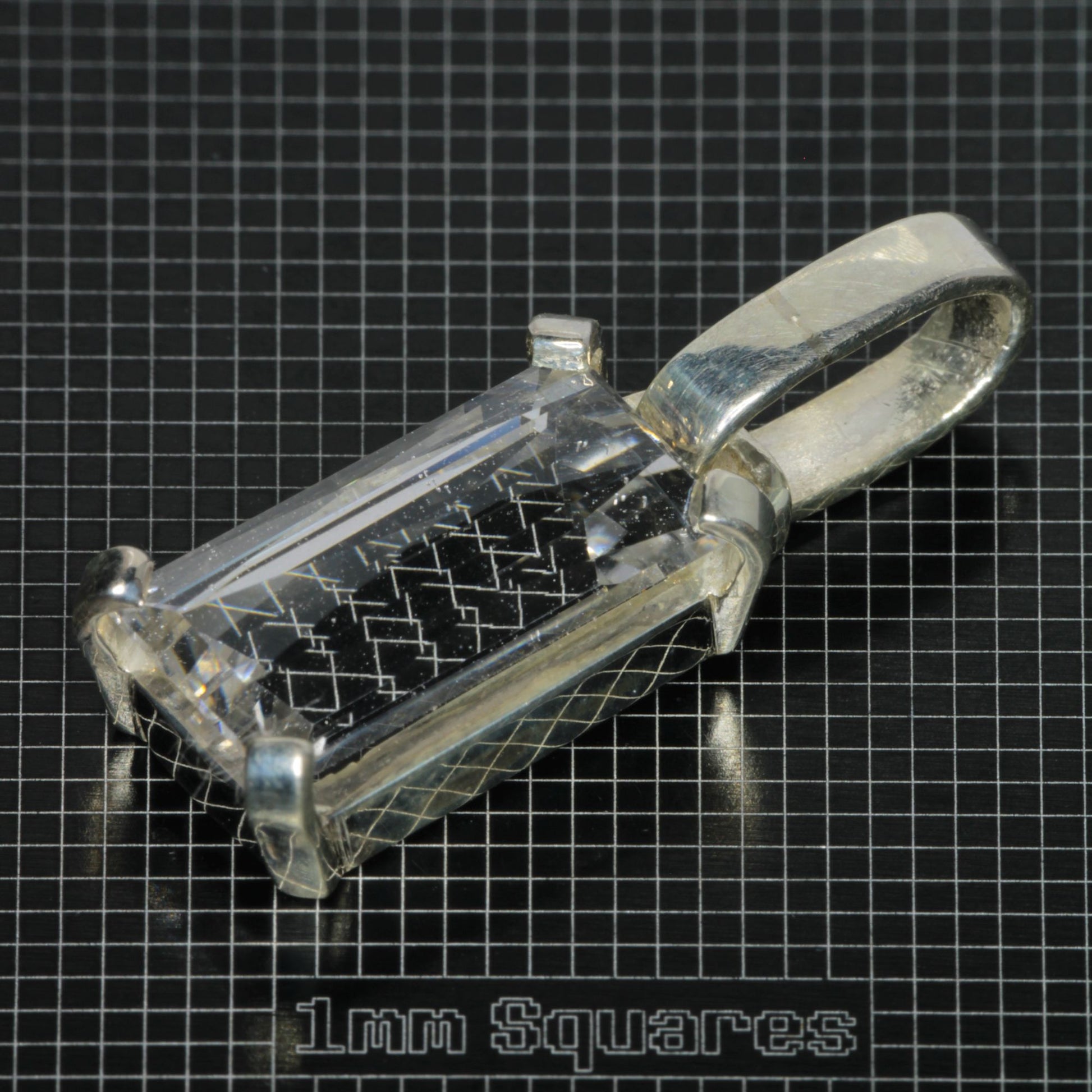 Sterling Silver Pendant With Faceted Emerald Cut F-35 Window Sapphire