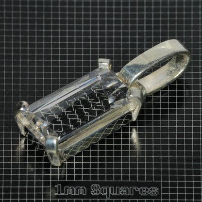 Sterling Silver Pendant With Faceted Emerald Cut F-35 Window Sapphire