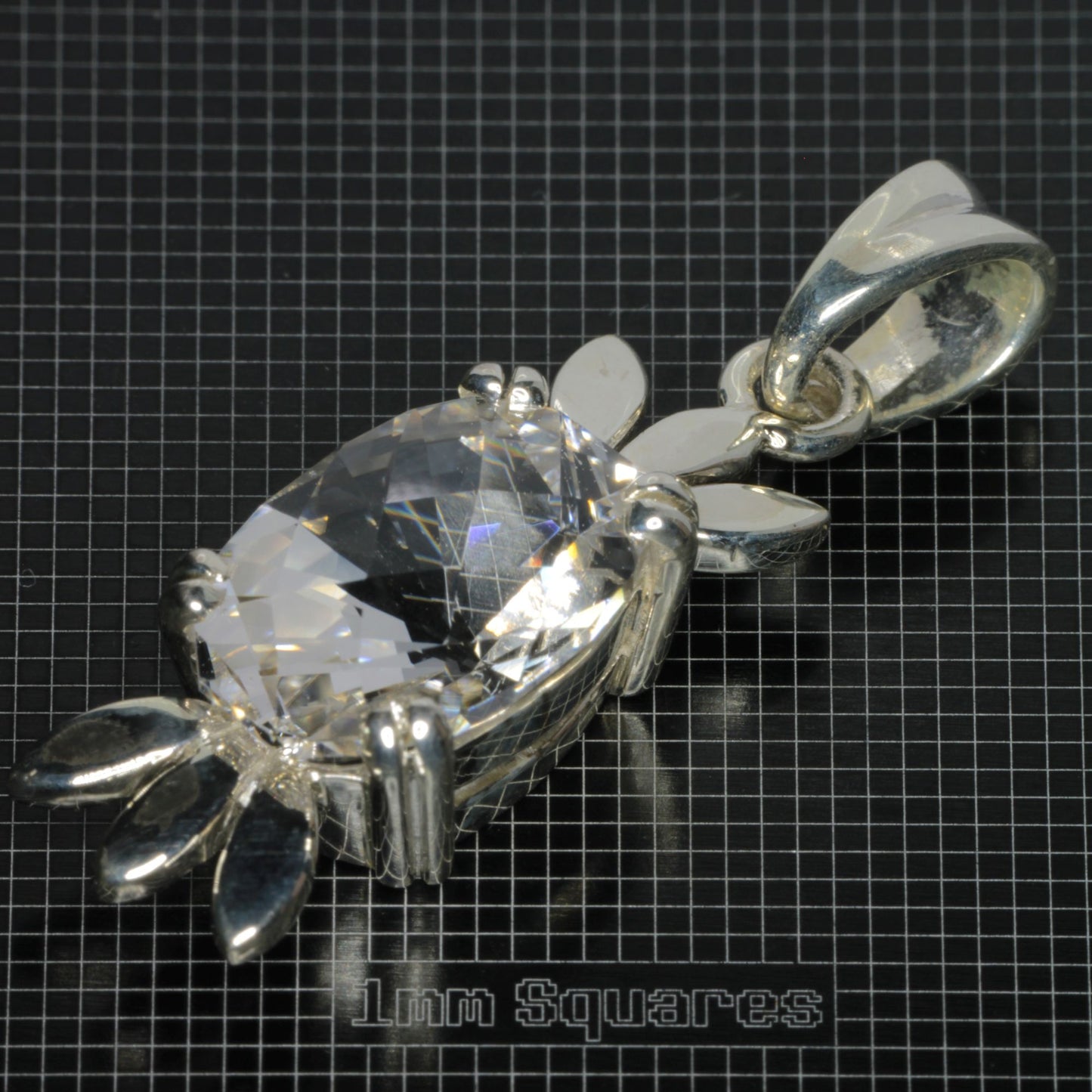 Sterling Silver Pendant With Faceted Pineapple Checkerboard F-35 Window Sapphire