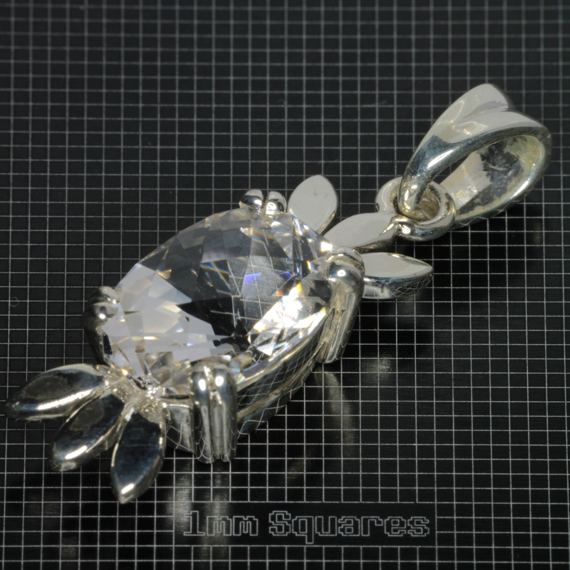 Sterling Silver Pendant With Faceted Pineapple Checkerboard F-35 Window Sapphire