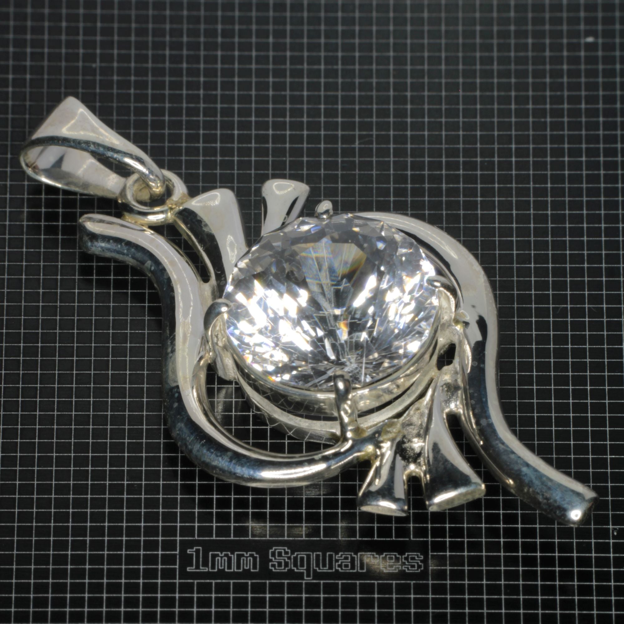Sterling Silver Pendant With Faceted Round F-35 Window Sapphire