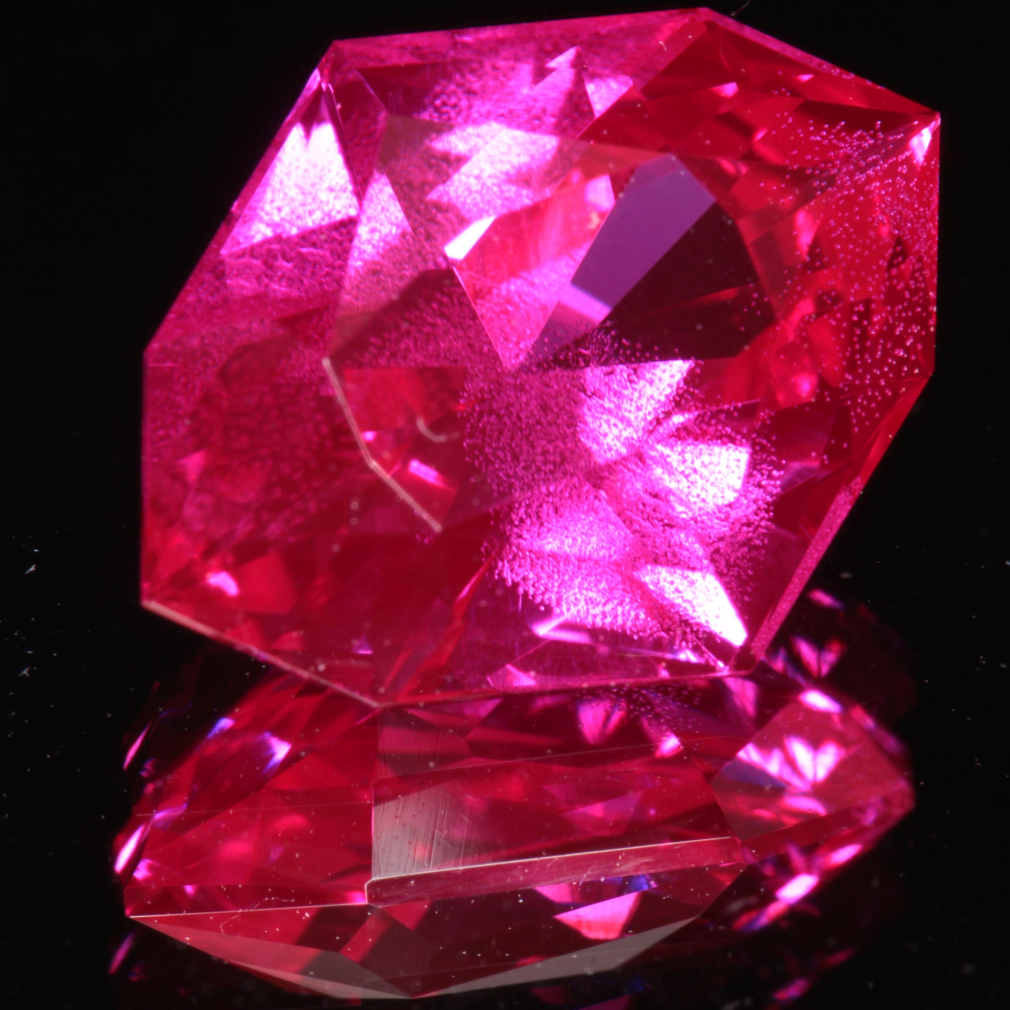 Pink Ruby Bubbly Diamond Cushion Gemstone