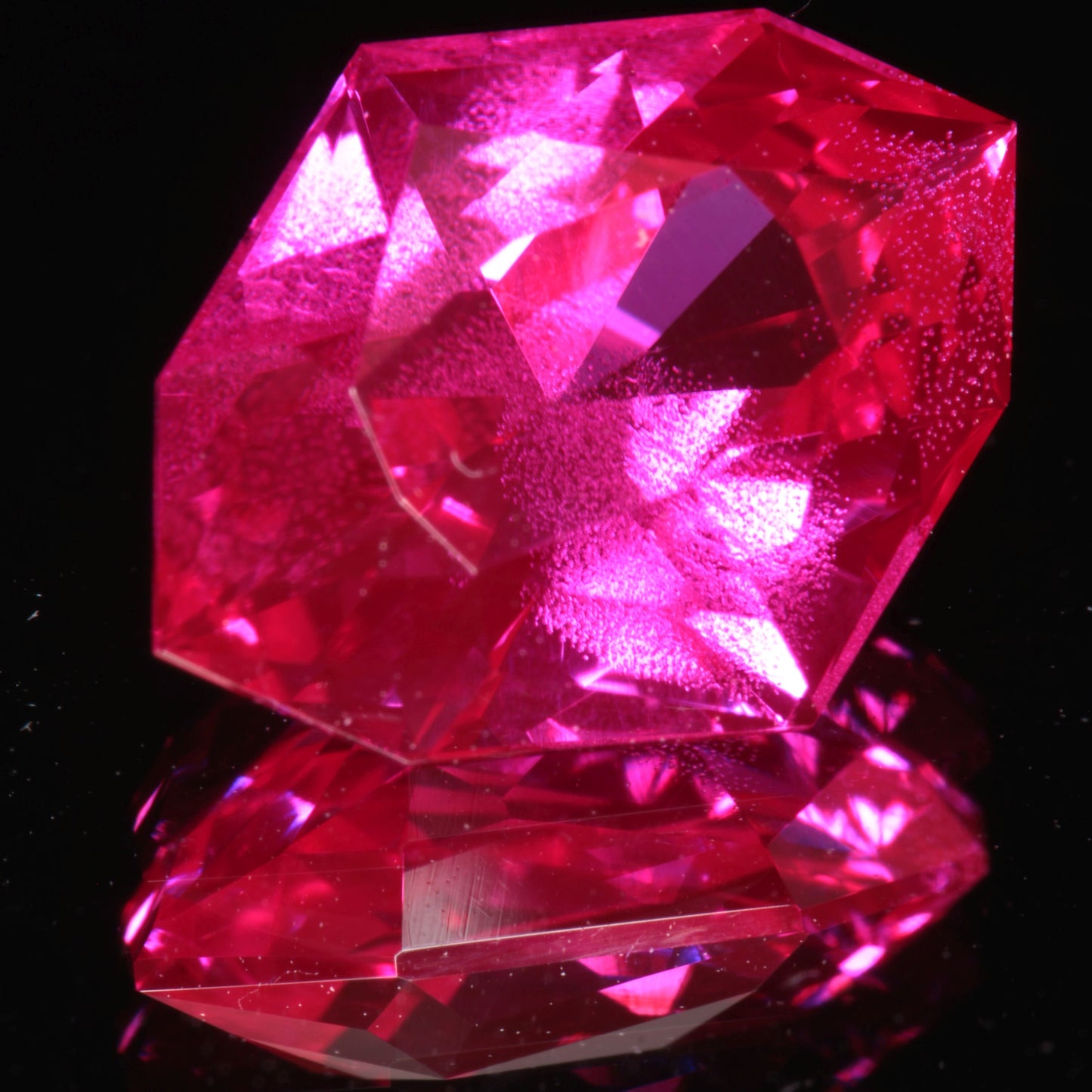 Pink Ruby Bubbly Diamond Cushion Gemstone