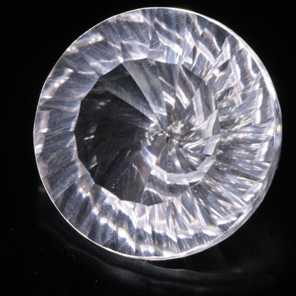 Faceted Colorless White Sapphire Shallow Spiral Round Fantasy Cut Gem