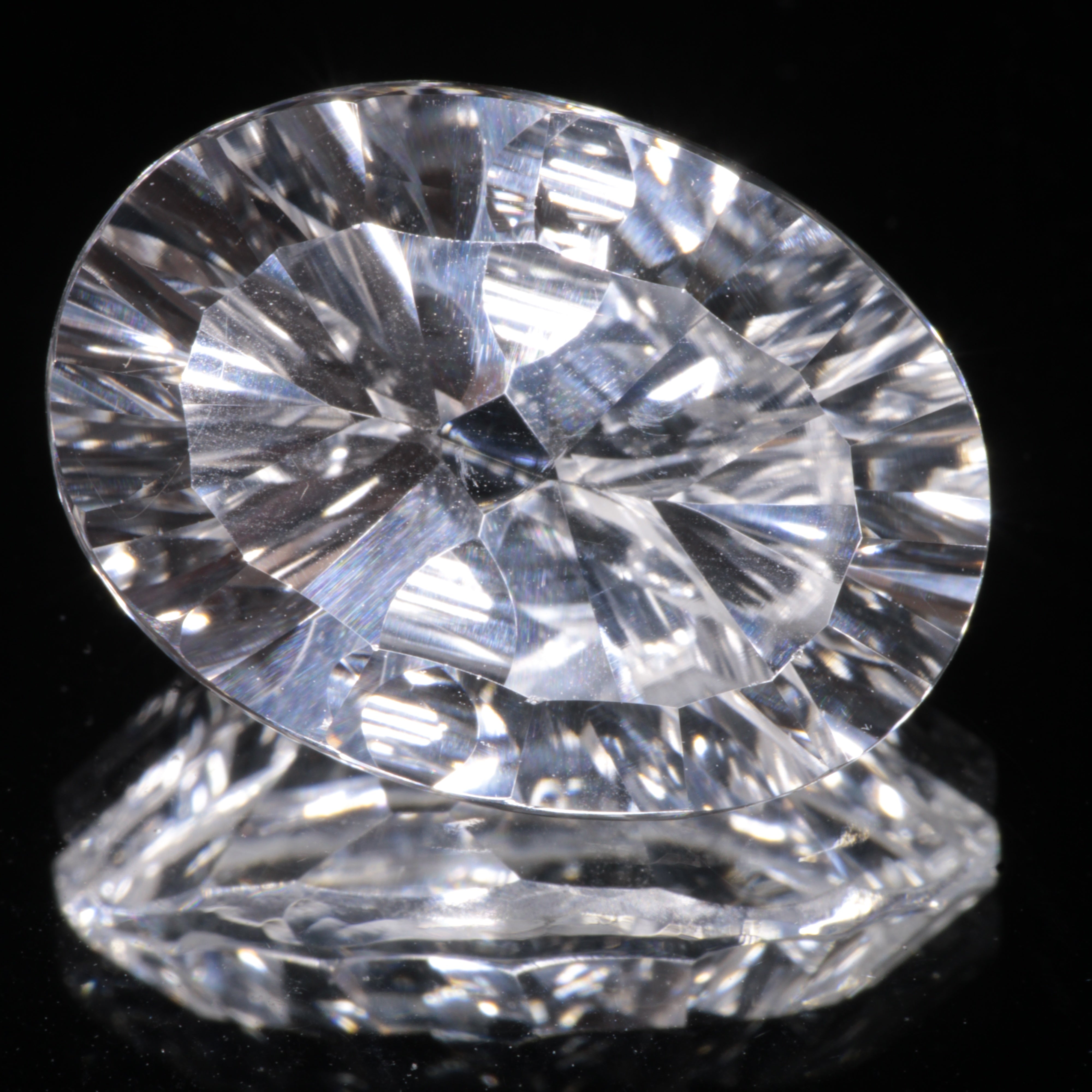 Faceted Colorless White Sapphire Fantasy Oval Fantasy Cut Gem