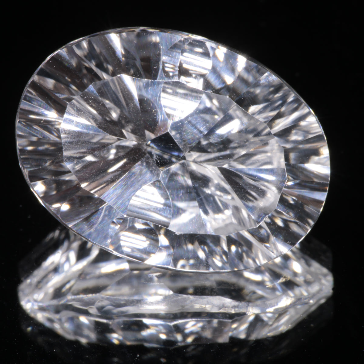 Faceted Colorless White Sapphire Fantasy Oval Fantasy Cut Gem