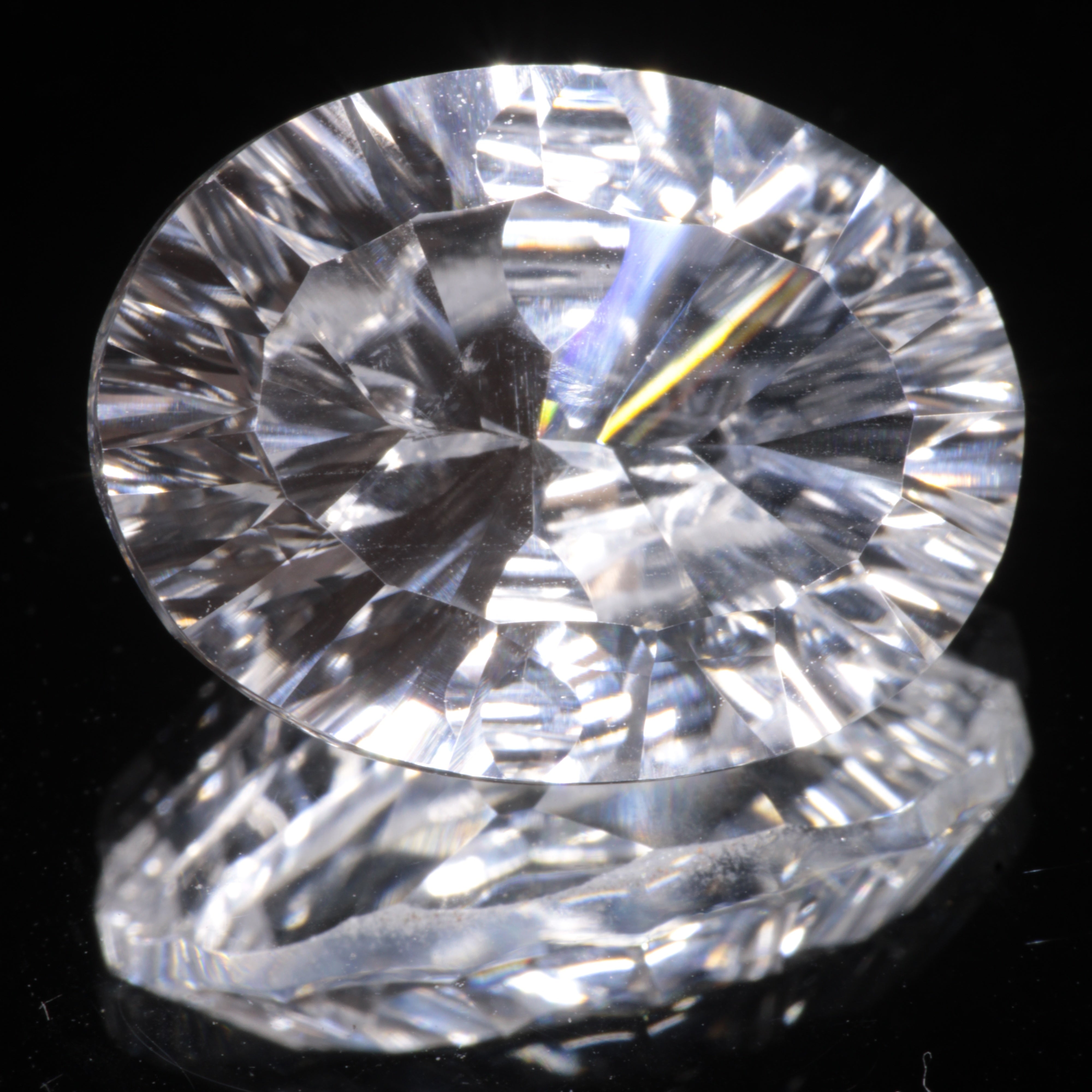 Faceted Colorless White Sapphire Fantasy Oval Fantasy Cut Gem