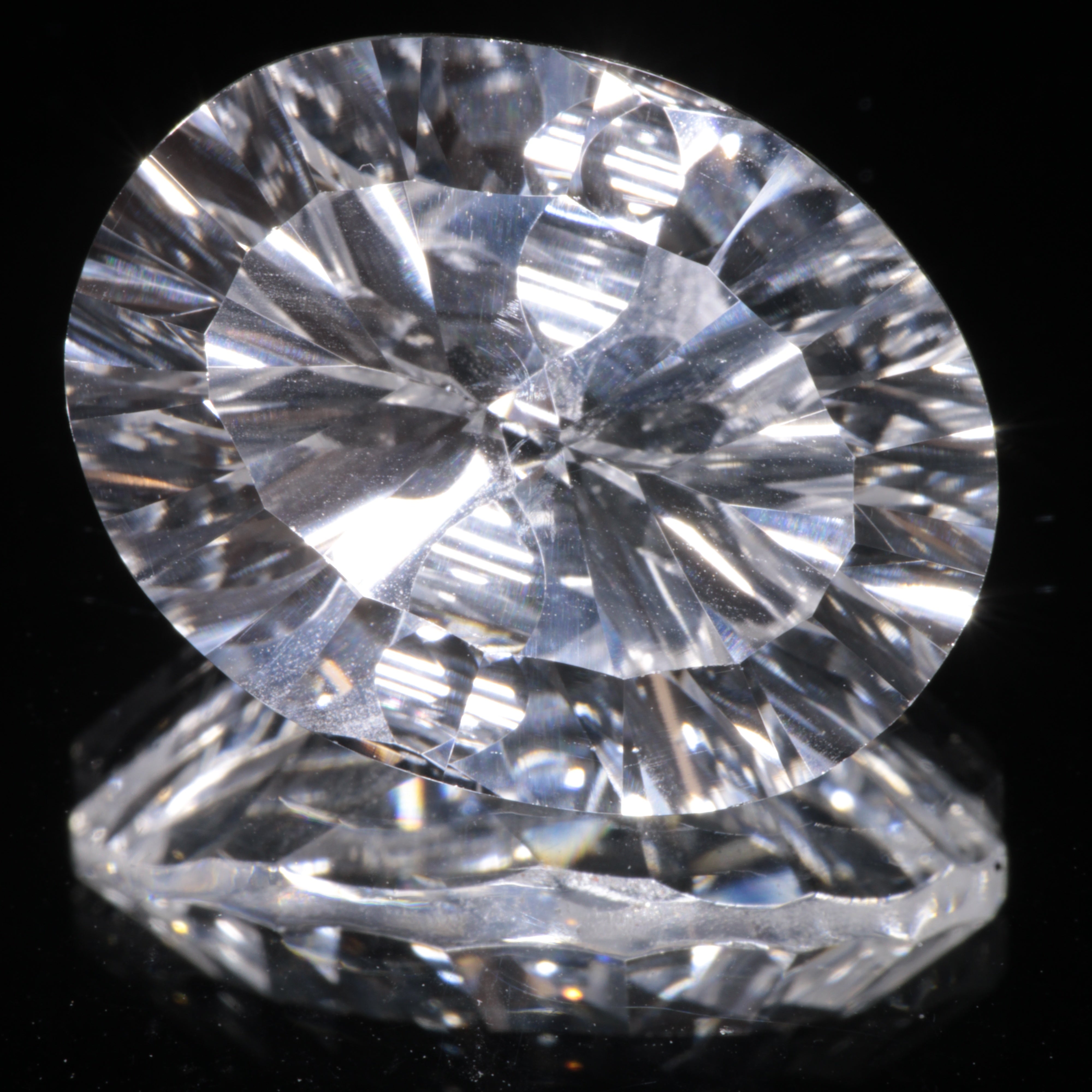 Faceted Colorless White Sapphire Fantasy Oval Fantasy Cut Gem