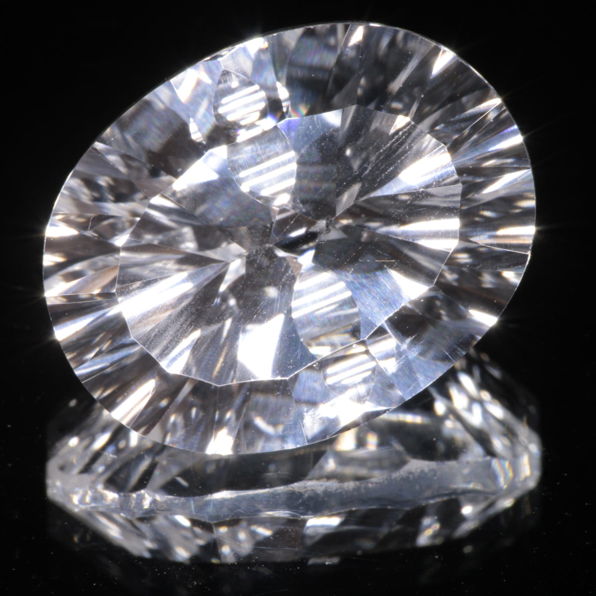 Faceted Colorless White Sapphire Fantasy Oval Fantasy Cut Gem
