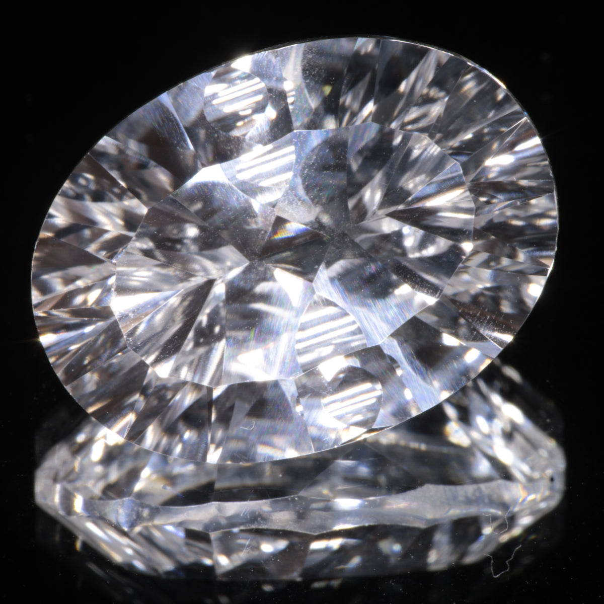 Faceted Colorless White Sapphire Fantasy Oval Fantasy Cut Gem