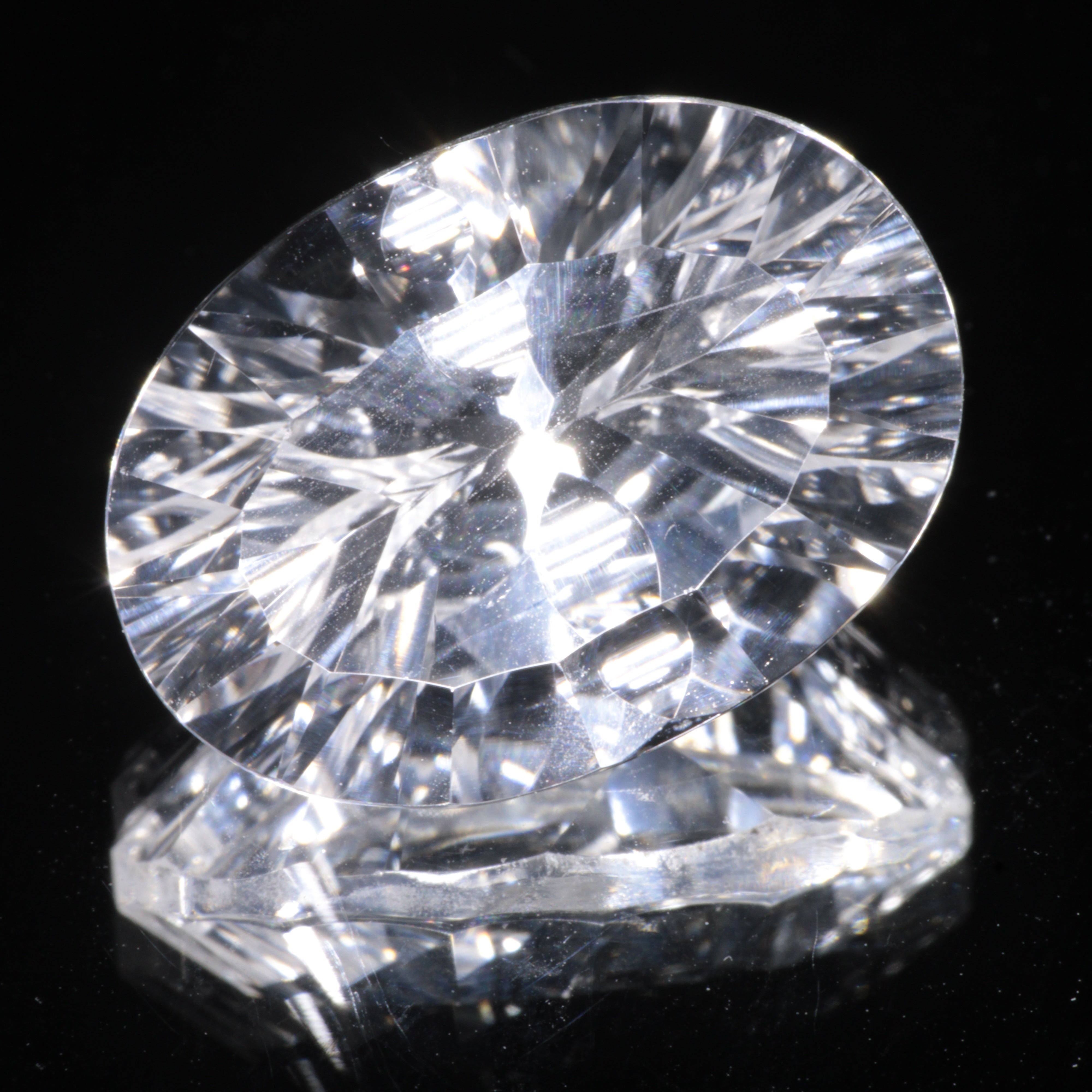 Faceted Colorless White Sapphire Fantasy Oval Fantasy Cut Gem
