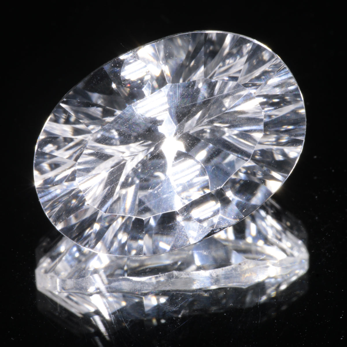Faceted Colorless White Sapphire Fantasy Oval Fantasy Cut Gem
