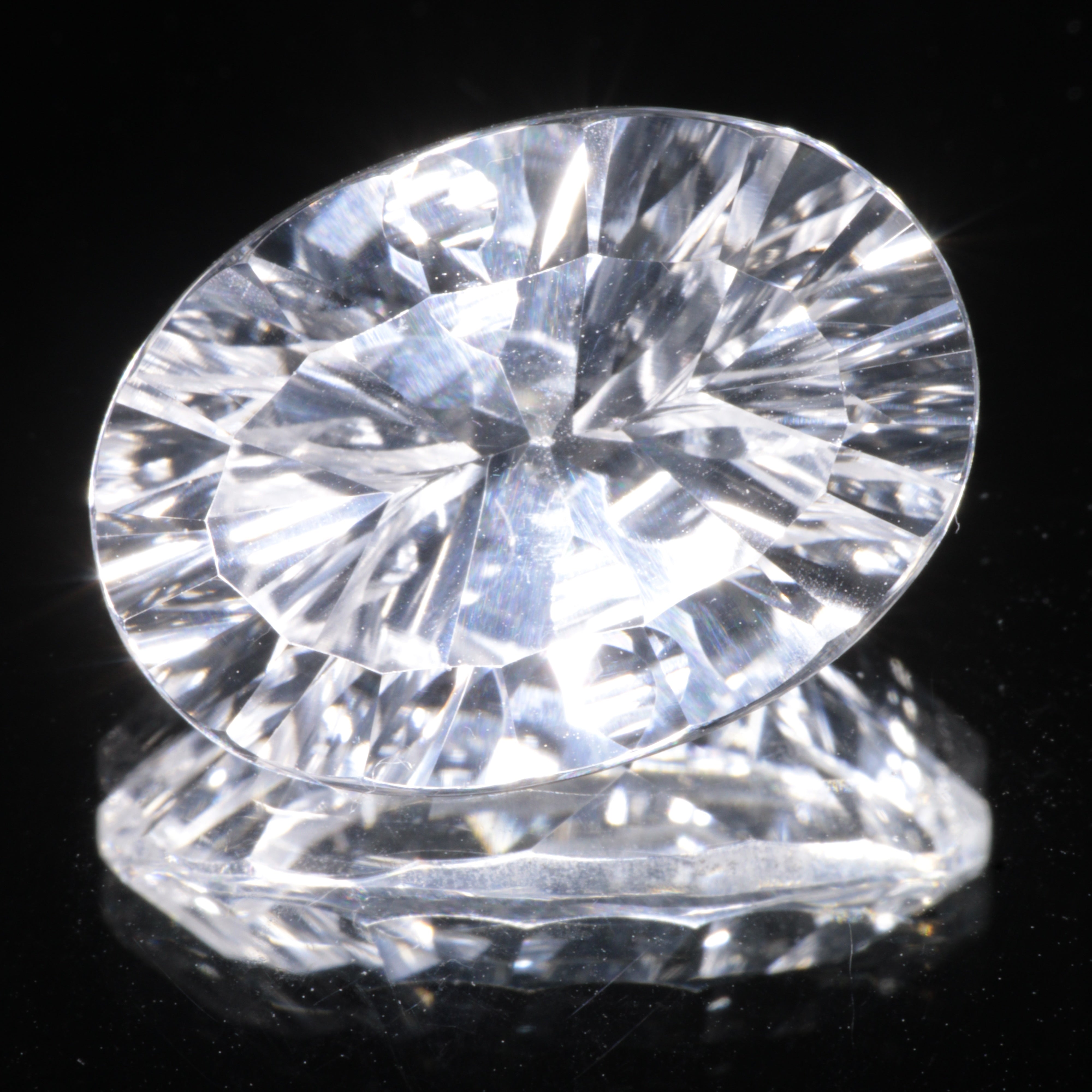 Faceted Colorless White Sapphire Fantasy Oval Fantasy Cut Gem