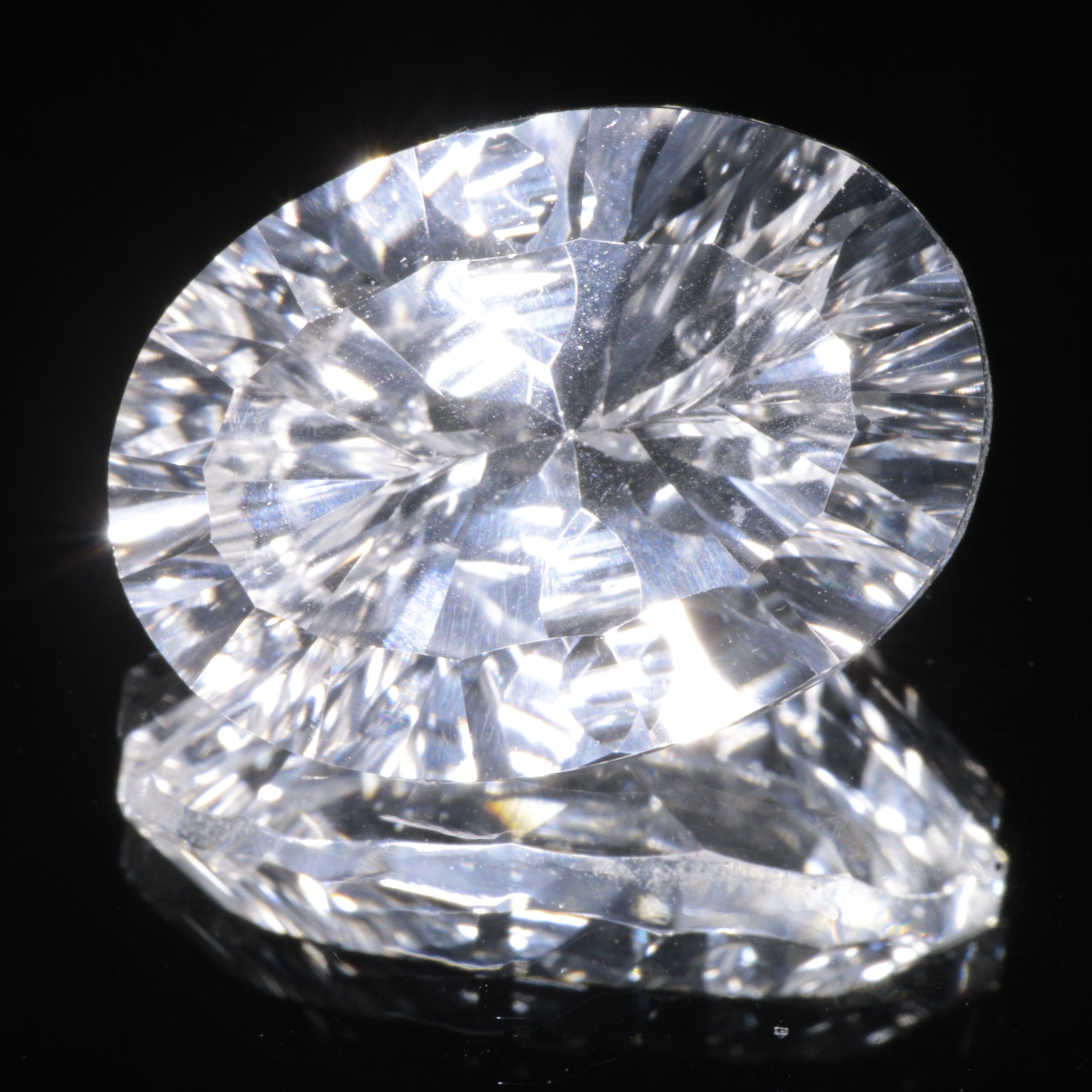 Faceted Colorless White Sapphire Fantasy Oval Fantasy Cut Gem