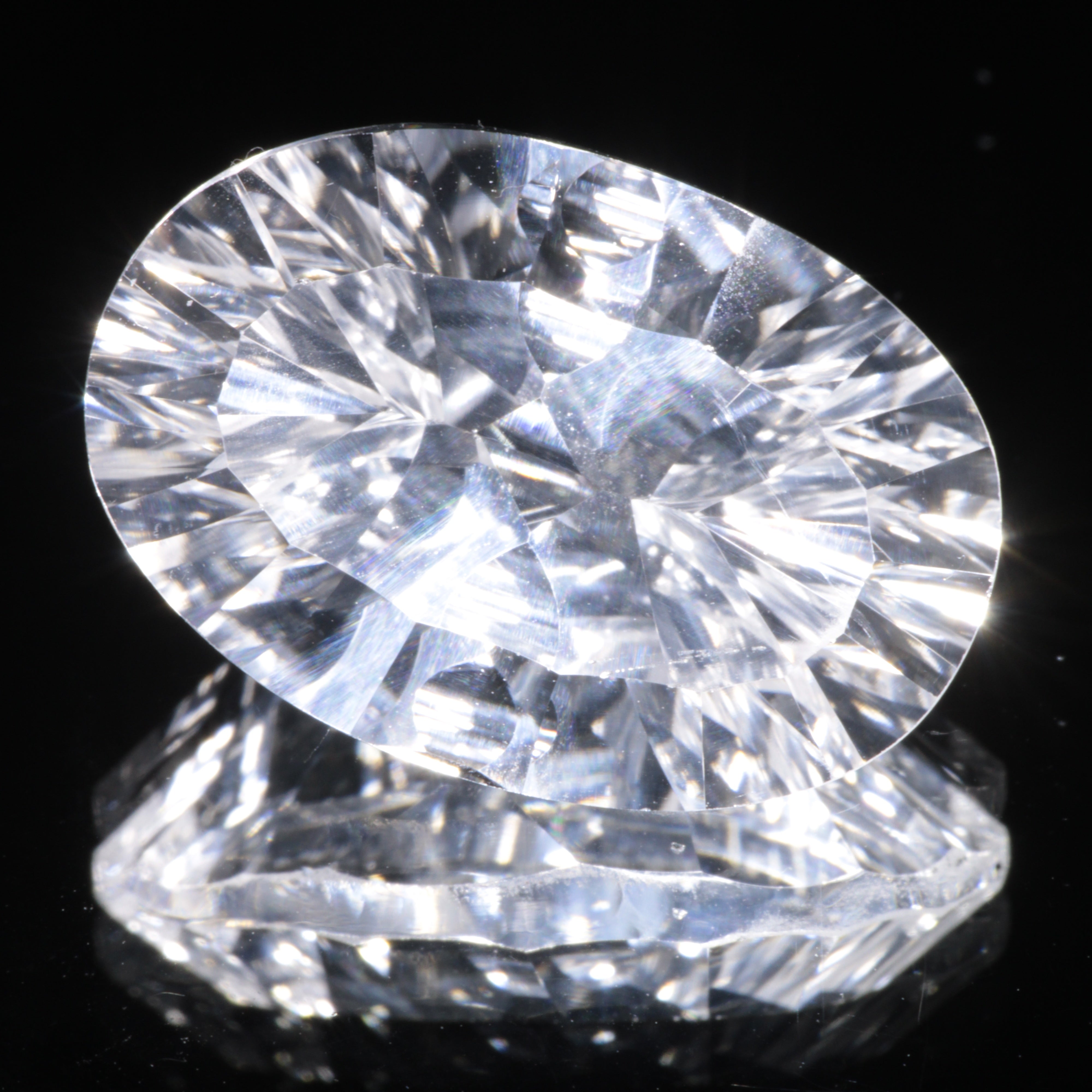 Faceted Colorless White Sapphire Fantasy Oval Fantasy Cut Gem