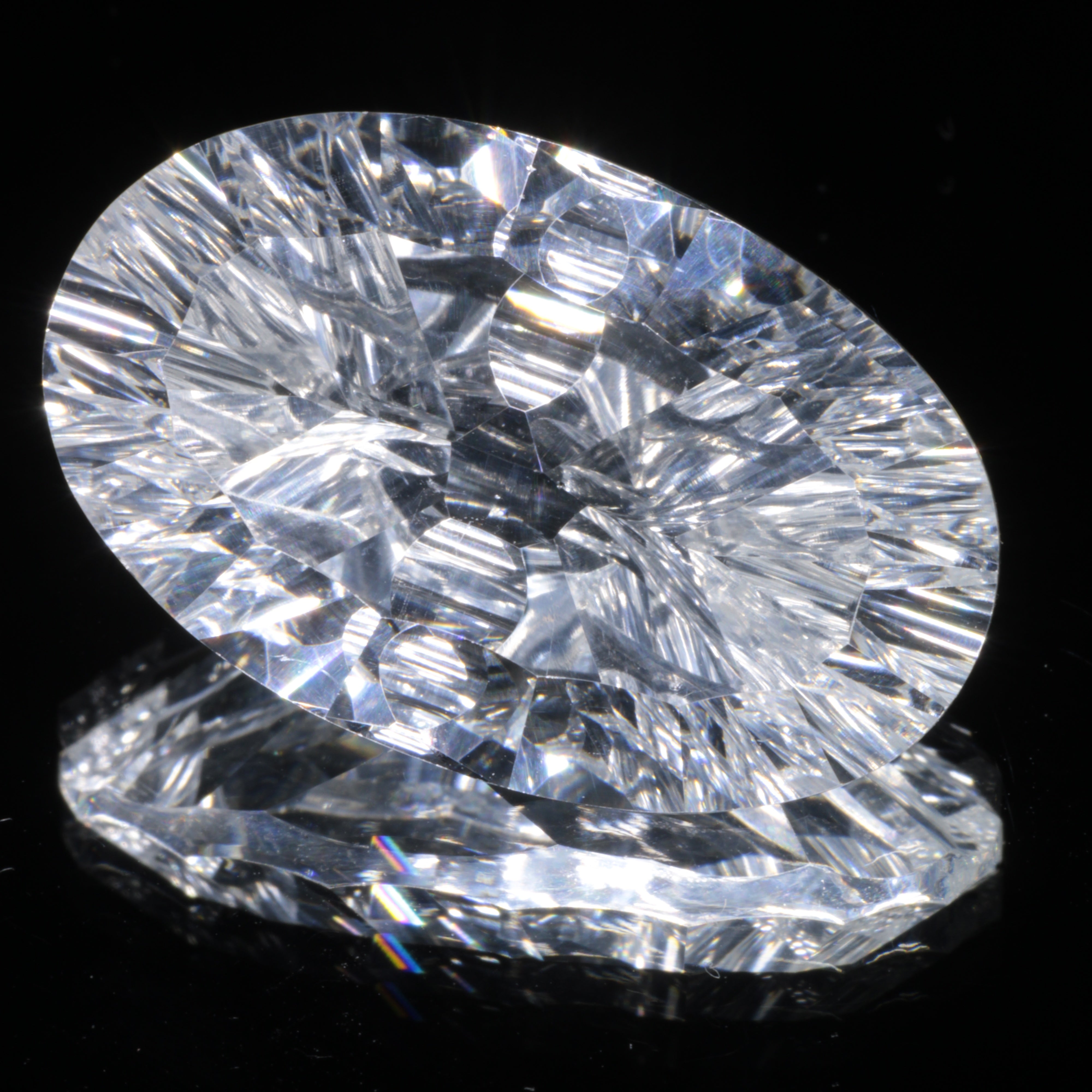 Faceted Colorless White Sapphire Large Fantasy Oval Fantasy Cut Gem