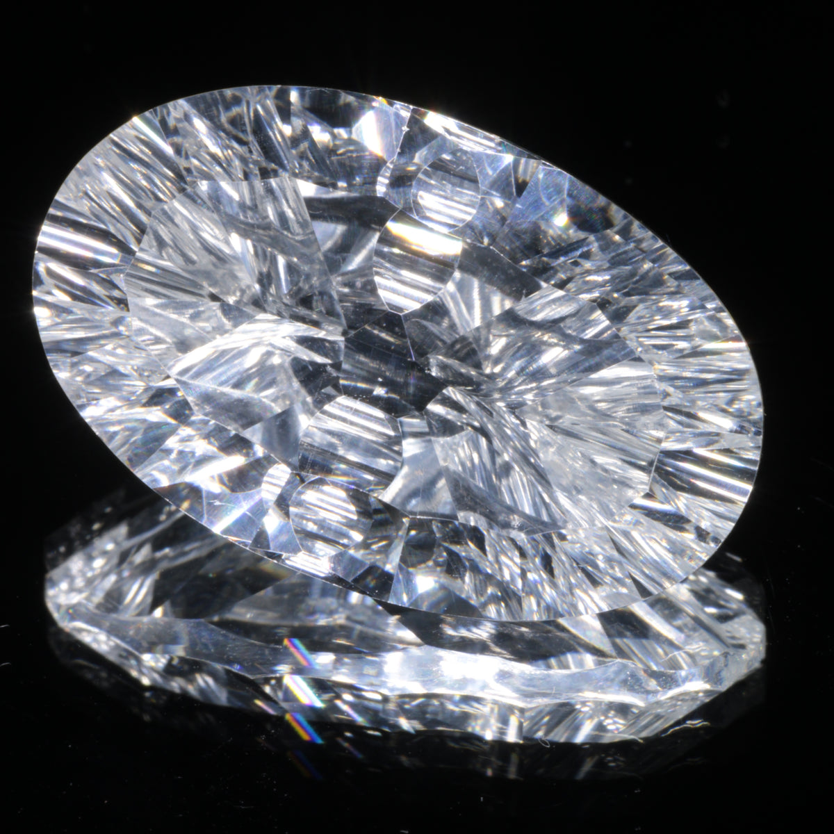 Faceted Colorless White Sapphire Large Fantasy Oval Fantasy Cut Gem