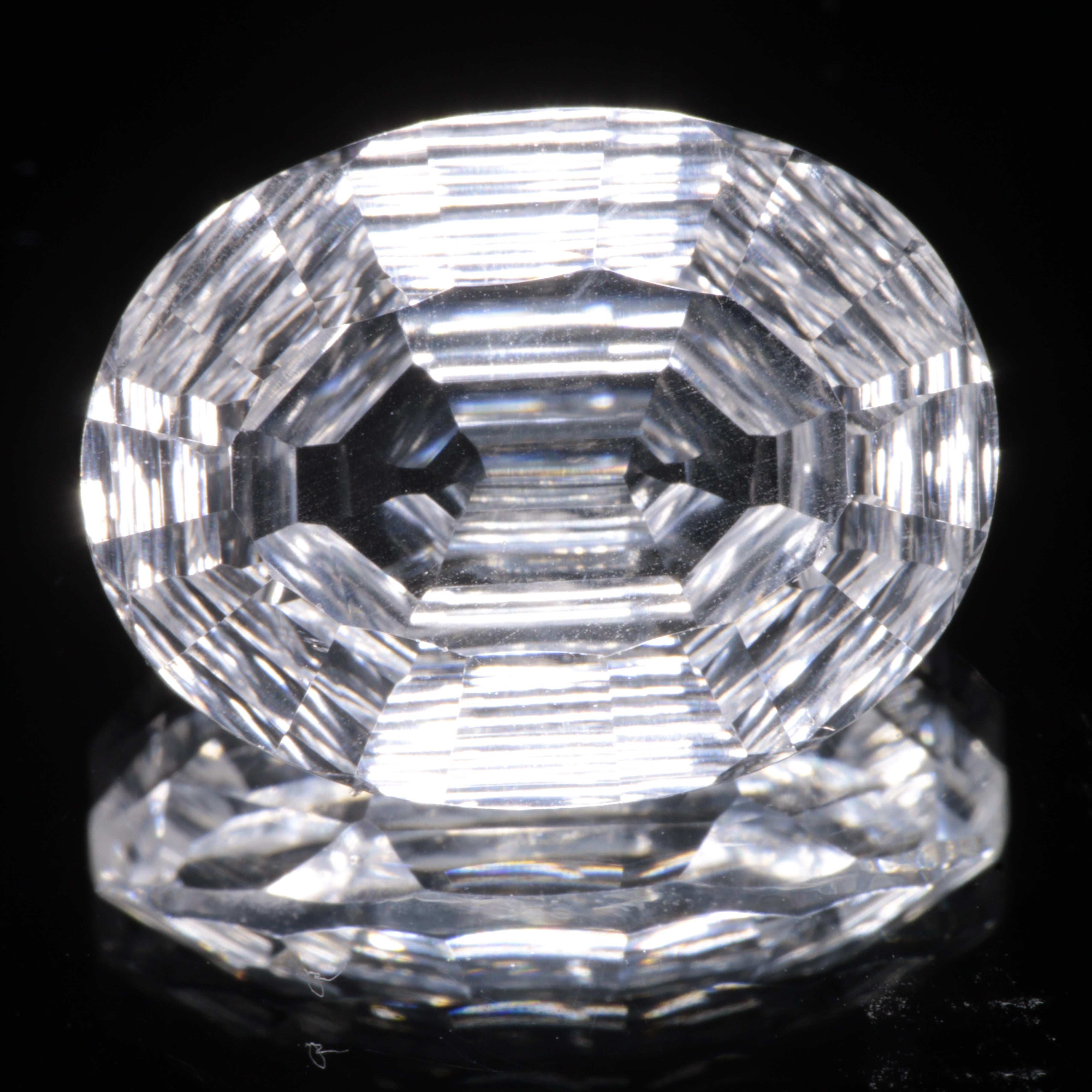 Faceted Colorless White Sapphire Rippled Oval Fantasy Cut Gem