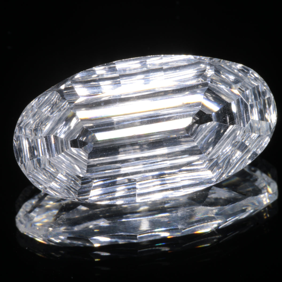 Faceted Colorless White Sapphire Rippled Oval Fantasy Cut Gem