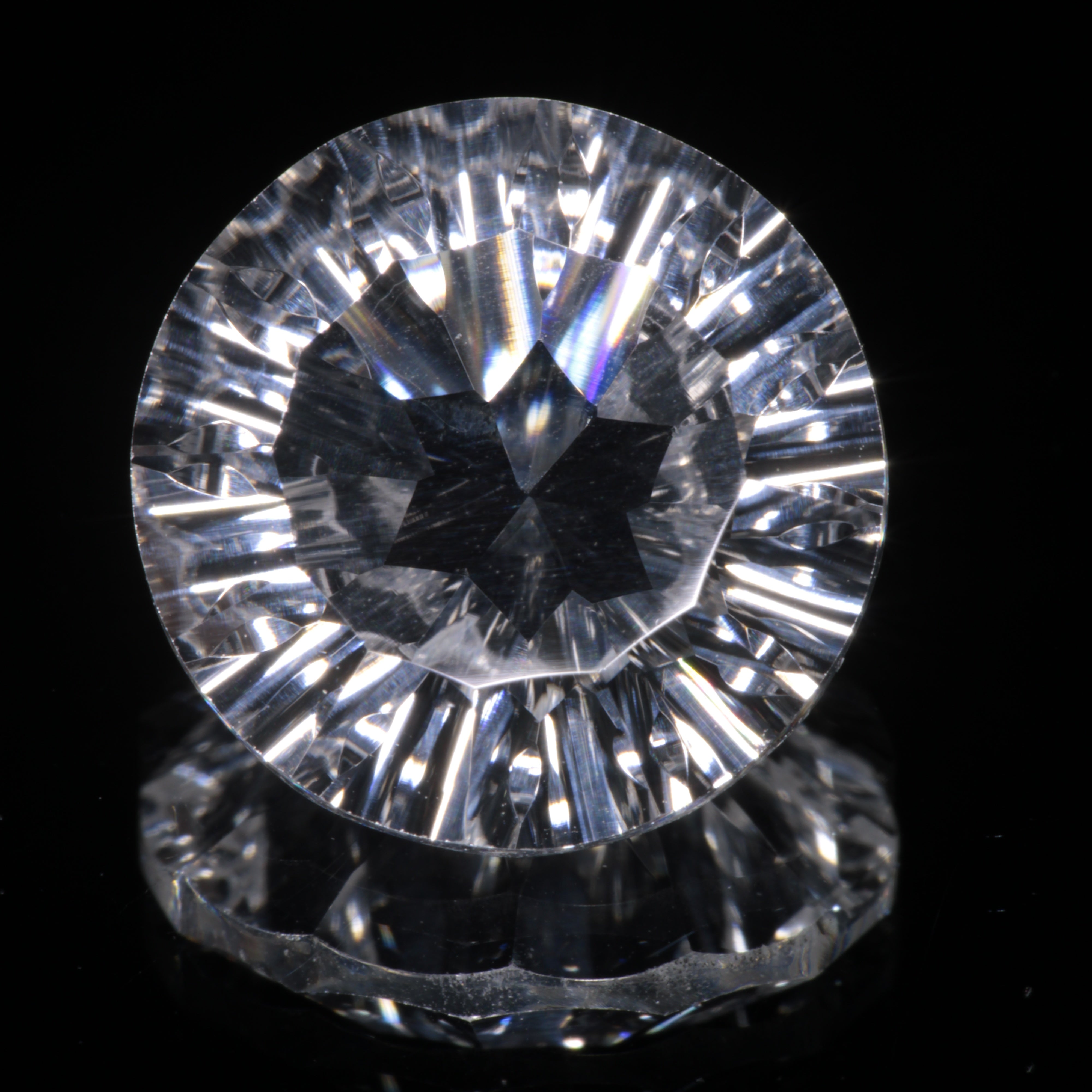 Faceted Colorless White Sapphire Fantasy Round Fantasy Cut Gem