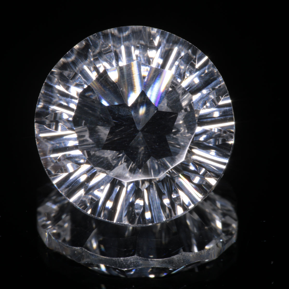 Faceted Colorless White Sapphire Fantasy Round Fantasy Cut Gem