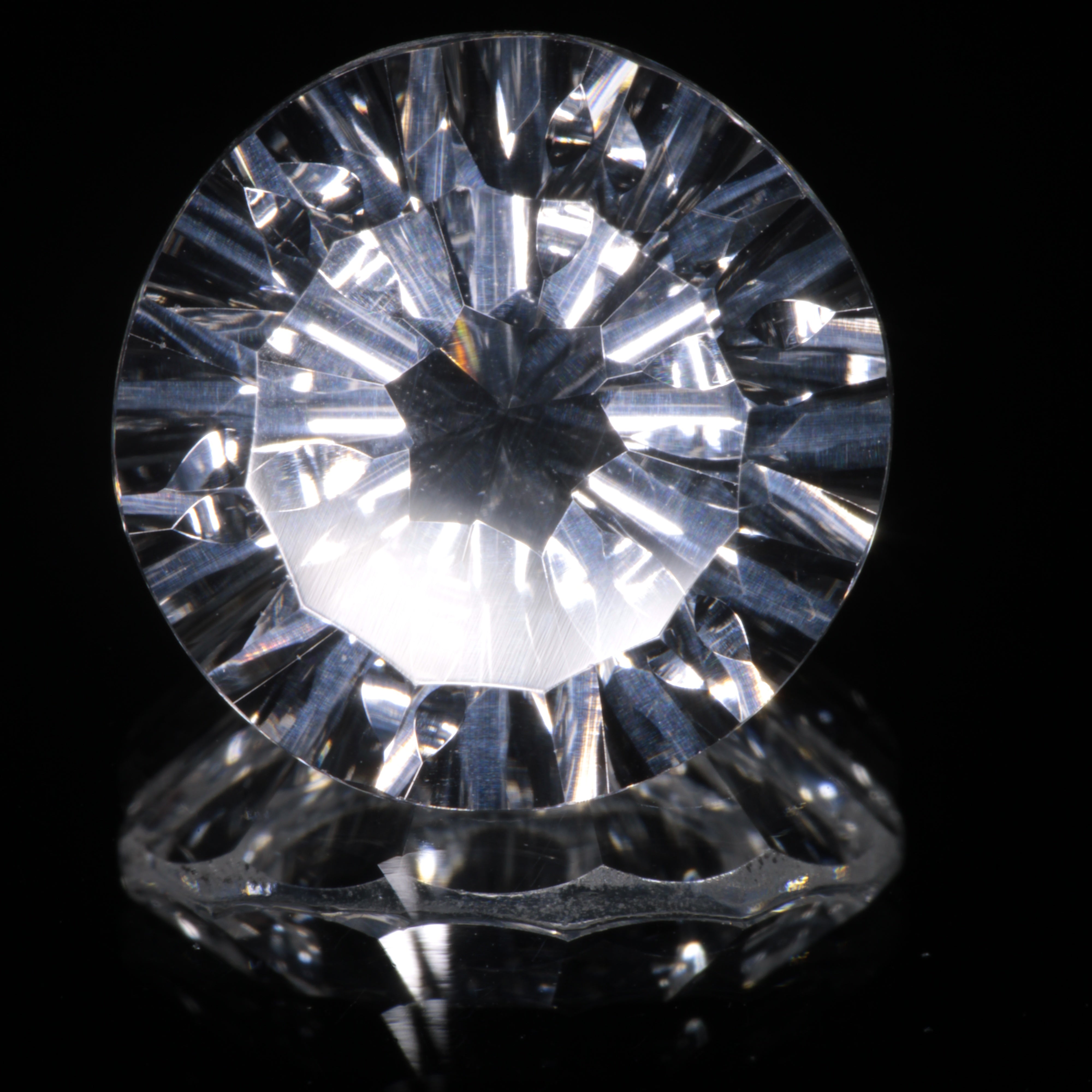 Faceted Colorless White Sapphire Fantasy Round Fantasy Cut Gem
