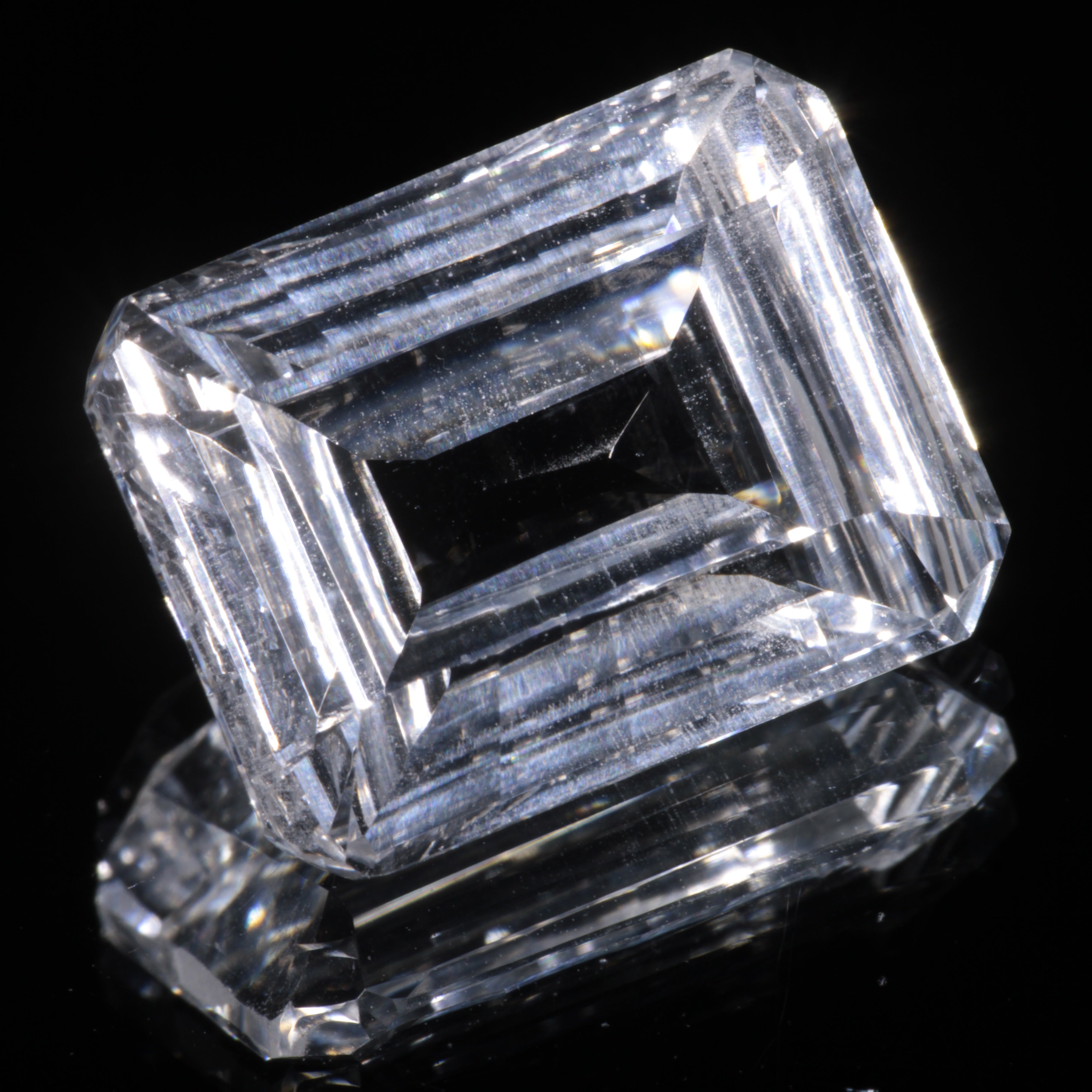 Faceted Colorless White Sapphire Fantasy Rectangle Fantasy Cut Gem