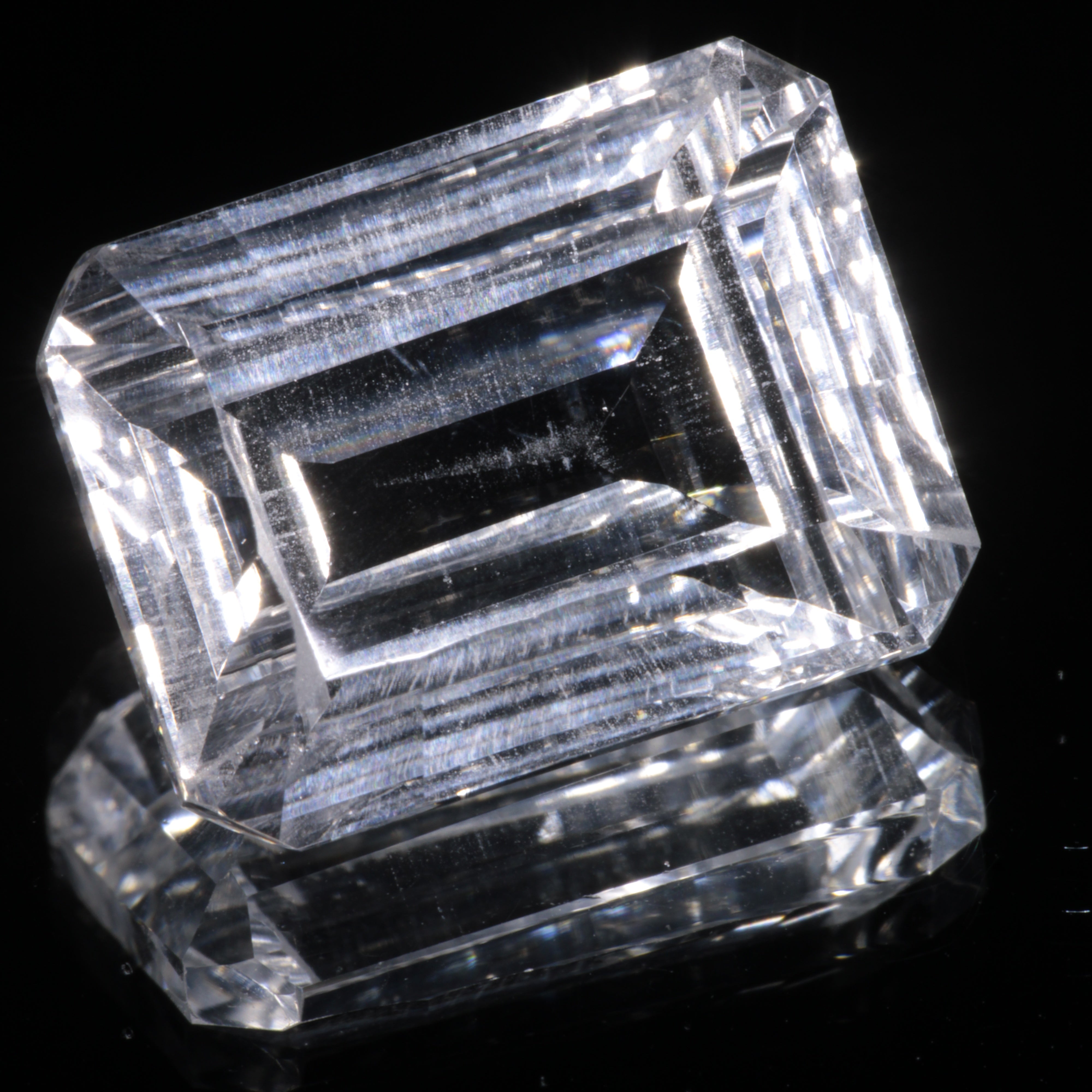 Faceted Colorless White Sapphire Fantasy Rectangle Fantasy Cut Gem