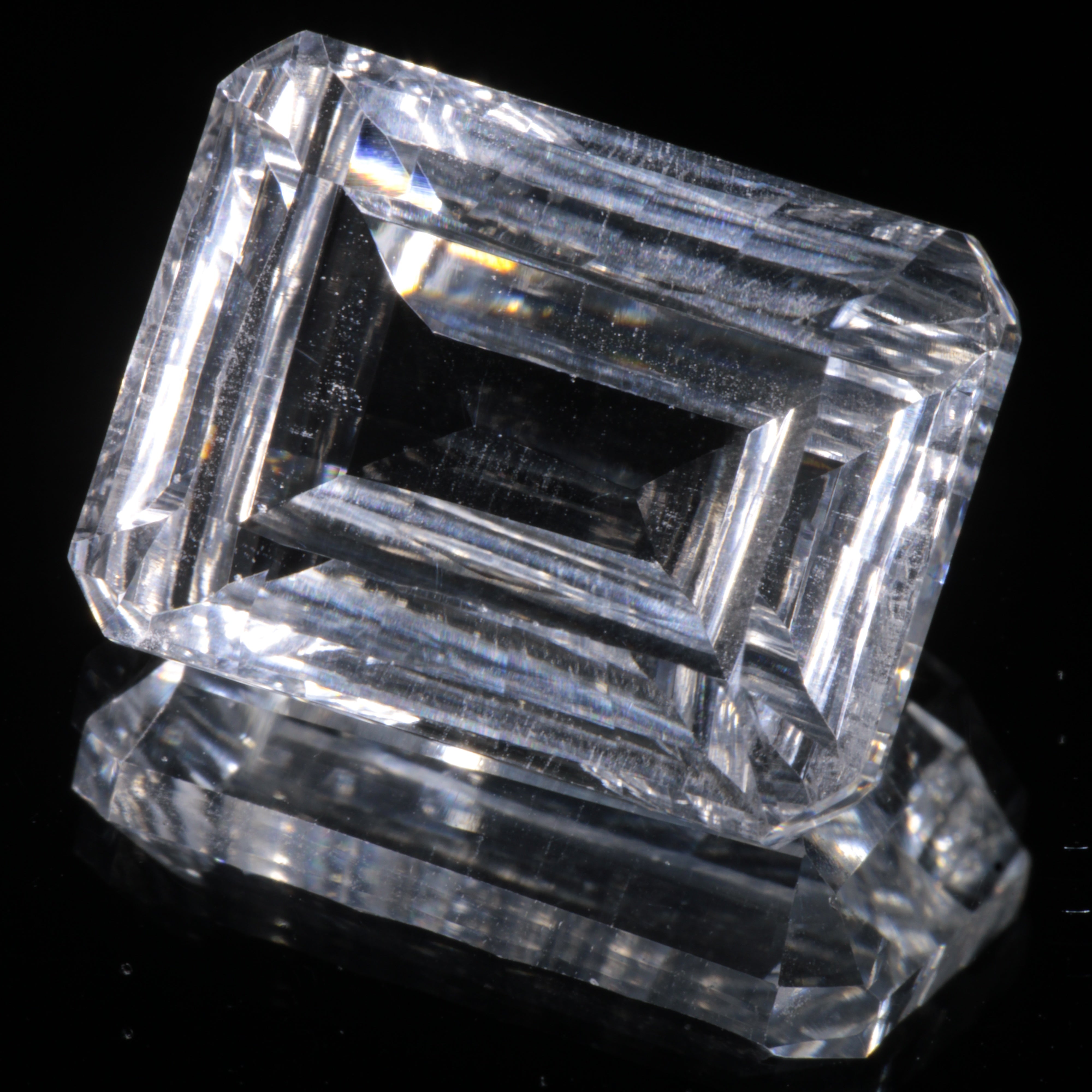 Faceted Colorless White Sapphire Fantasy Rectangle Fantasy Cut Gem