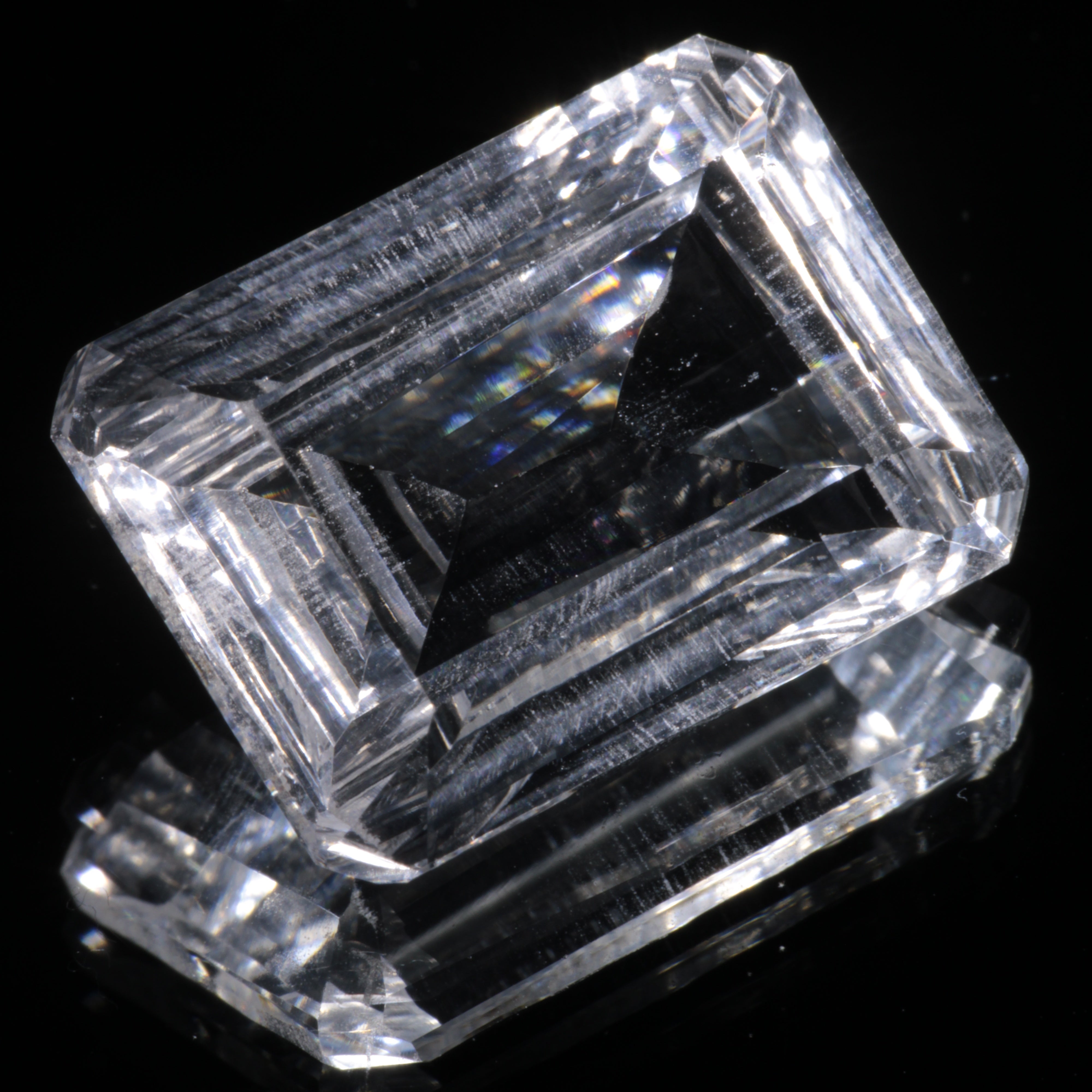 Faceted Colorless White Sapphire Fantasy Rectangle Fantasy Cut Gem