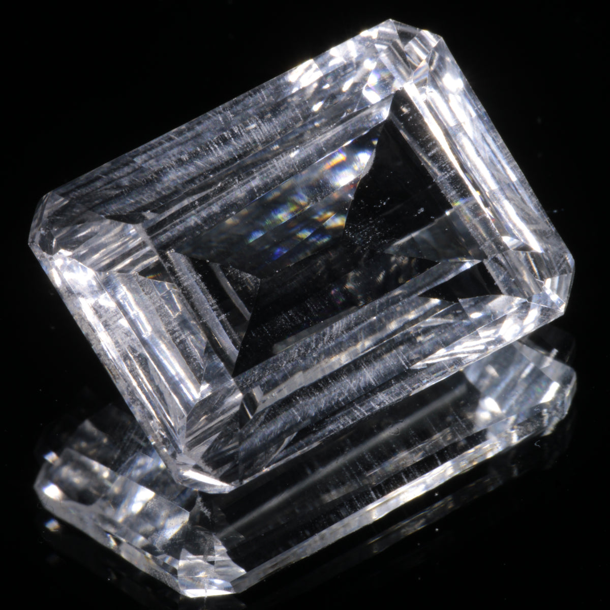 Faceted Colorless White Sapphire Fantasy Rectangle Fantasy Cut Gem