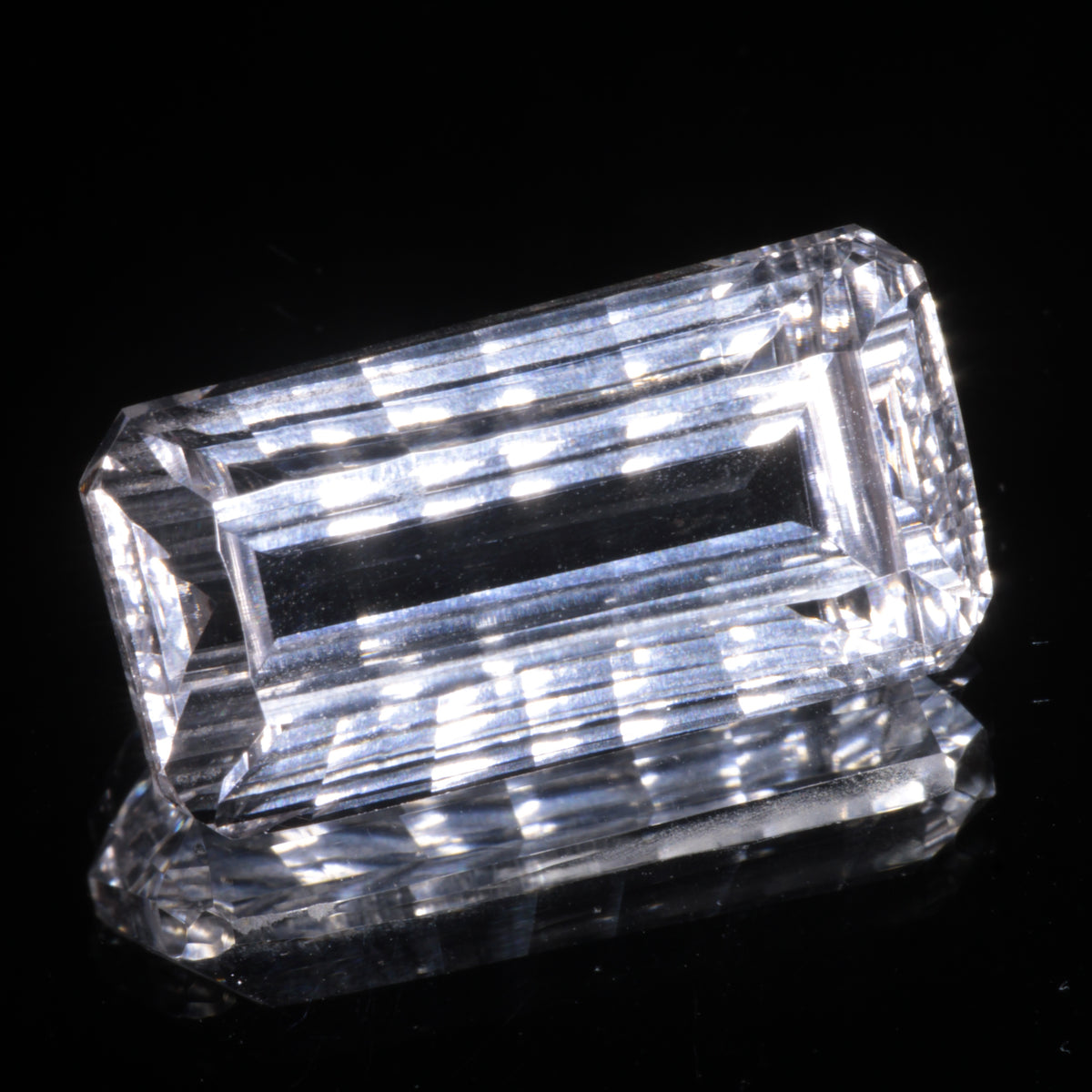 Faceted Colorless White Sapphire Long Fantasy Rectangle Fantasy Cut Gem