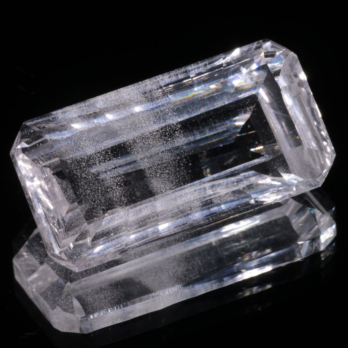 Faceted Colorless White Sapphire Long Fantasy Rectangle (Bubbly Veil) Fantasy Cut Gem