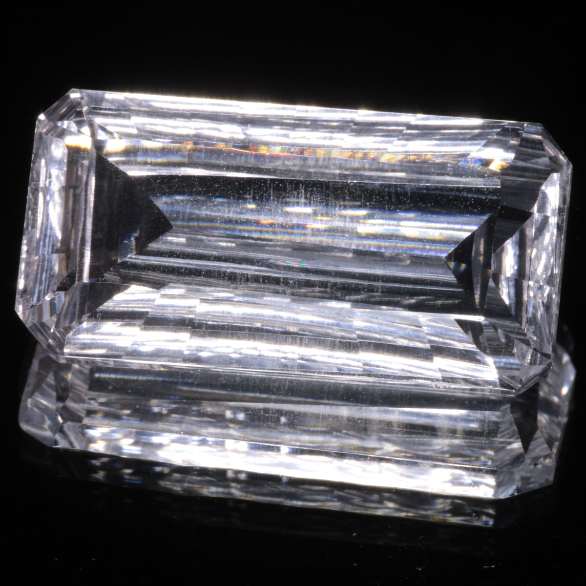 Faceted Colorless White Sapphire Long Fantasy Rectangle Fantasy Cut Gem