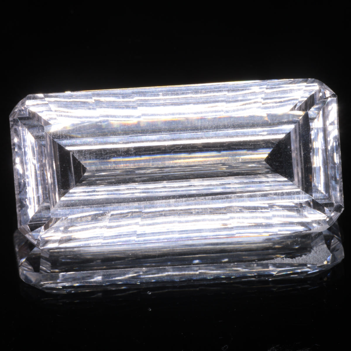 Faceted Colorless White Sapphire Long Fantasy Rectangle Fantasy Cut Gem