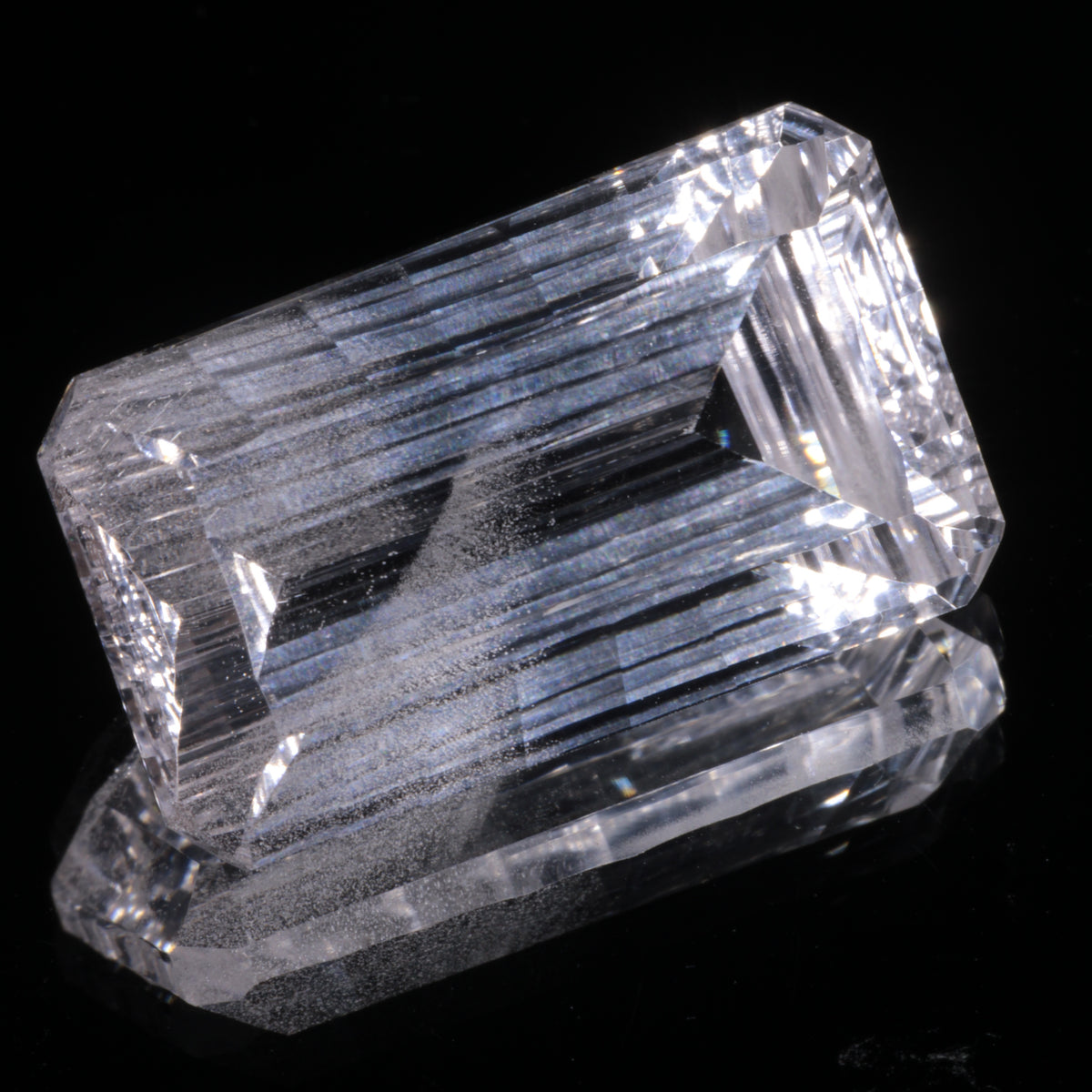 Faceted Colorless White Sapphire Long Fantasy Rectangle (Bubbly Veil) Fantasy Cut Gem
