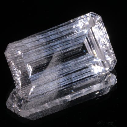 Faceted Colorless White Sapphire Long Fantasy Rectangle (Bubbly Veil) Fantasy Cut Gem