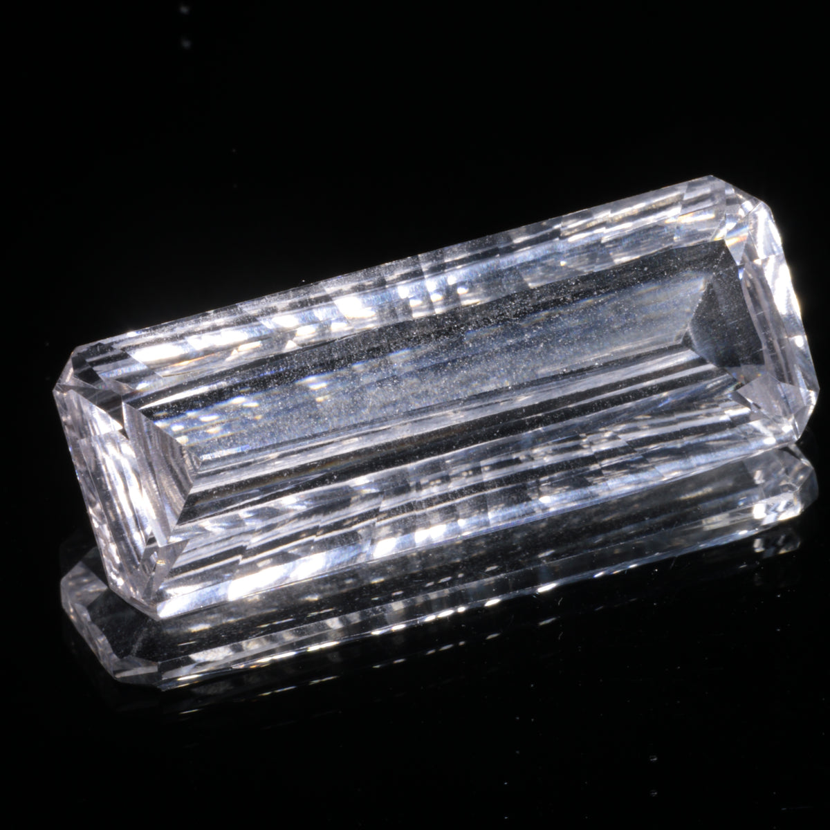 Faceted Colorless White Sapphire Long Fantasy Rectangle Fantasy Cut Gem