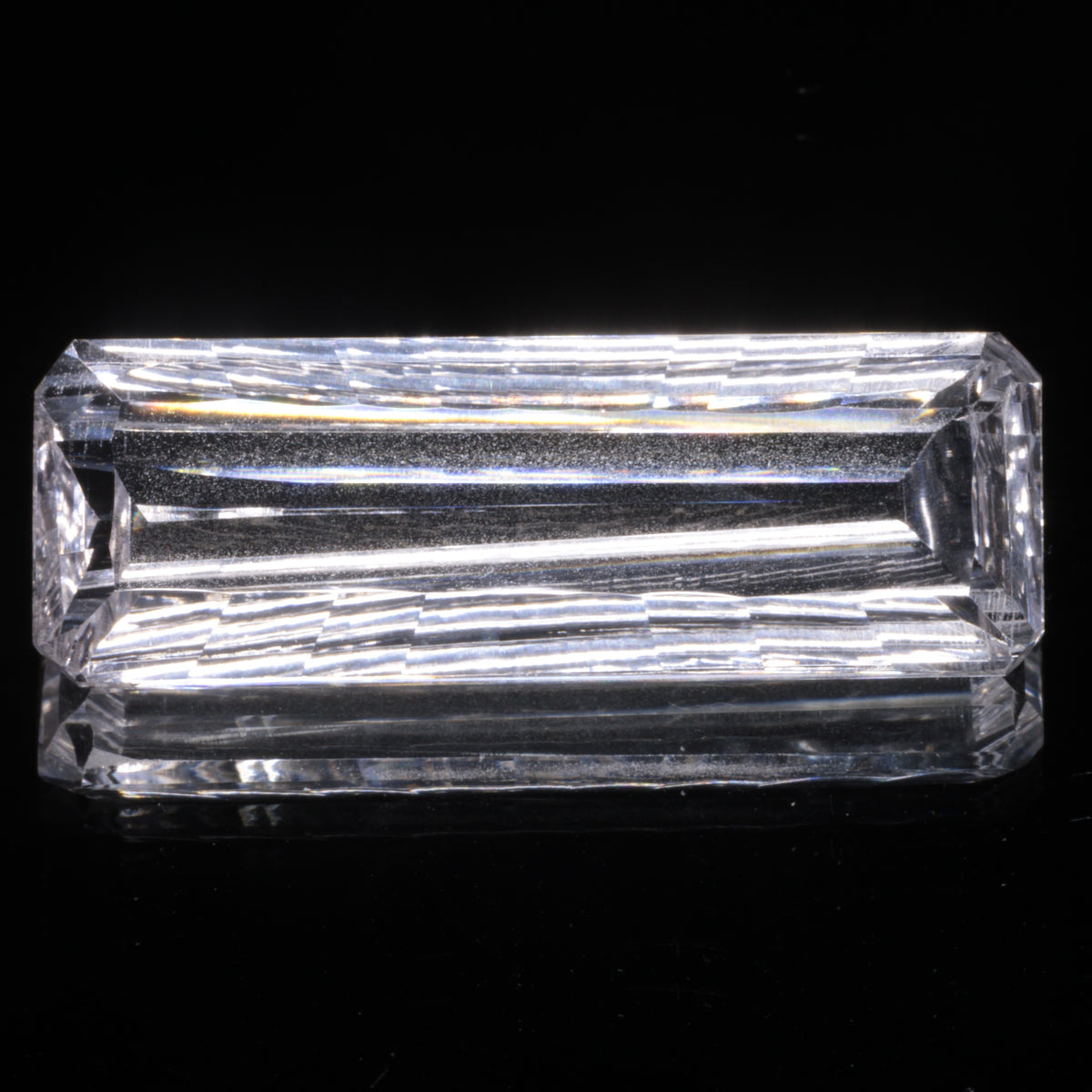 Faceted Colorless White Sapphire Long Fantasy Rectangle Fantasy Cut Gem