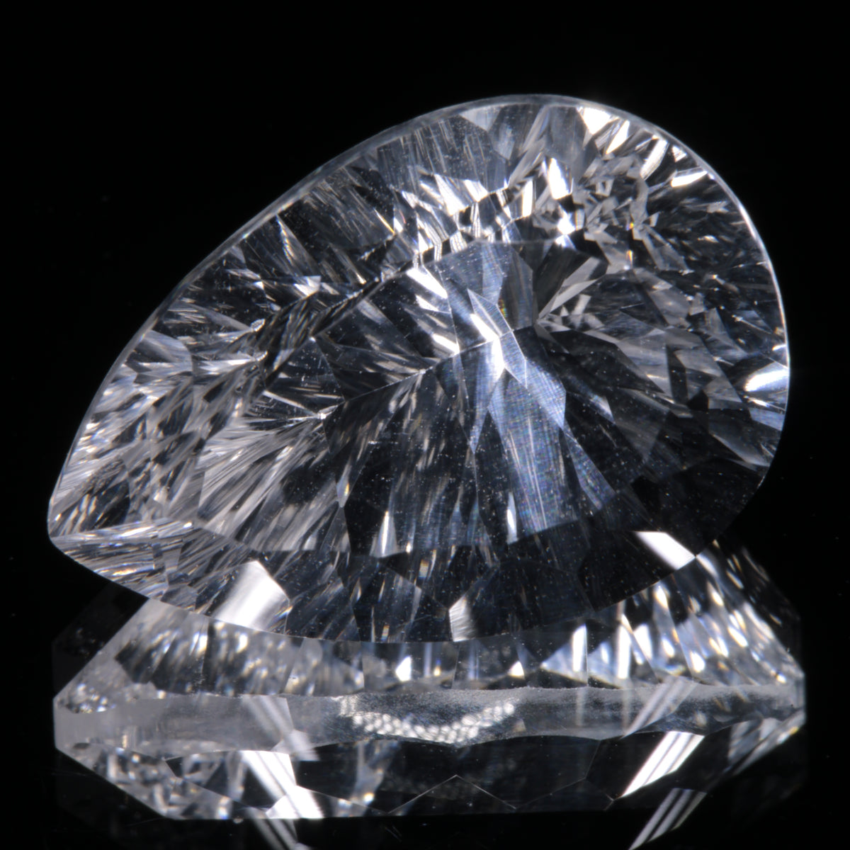 Faceted Colorless White Sapphire Crinkled Teardrop Fantasy Cut Gem