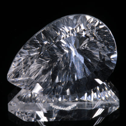 Faceted Colorless White Sapphire Crinkled Teardrop Fantasy Cut Gem