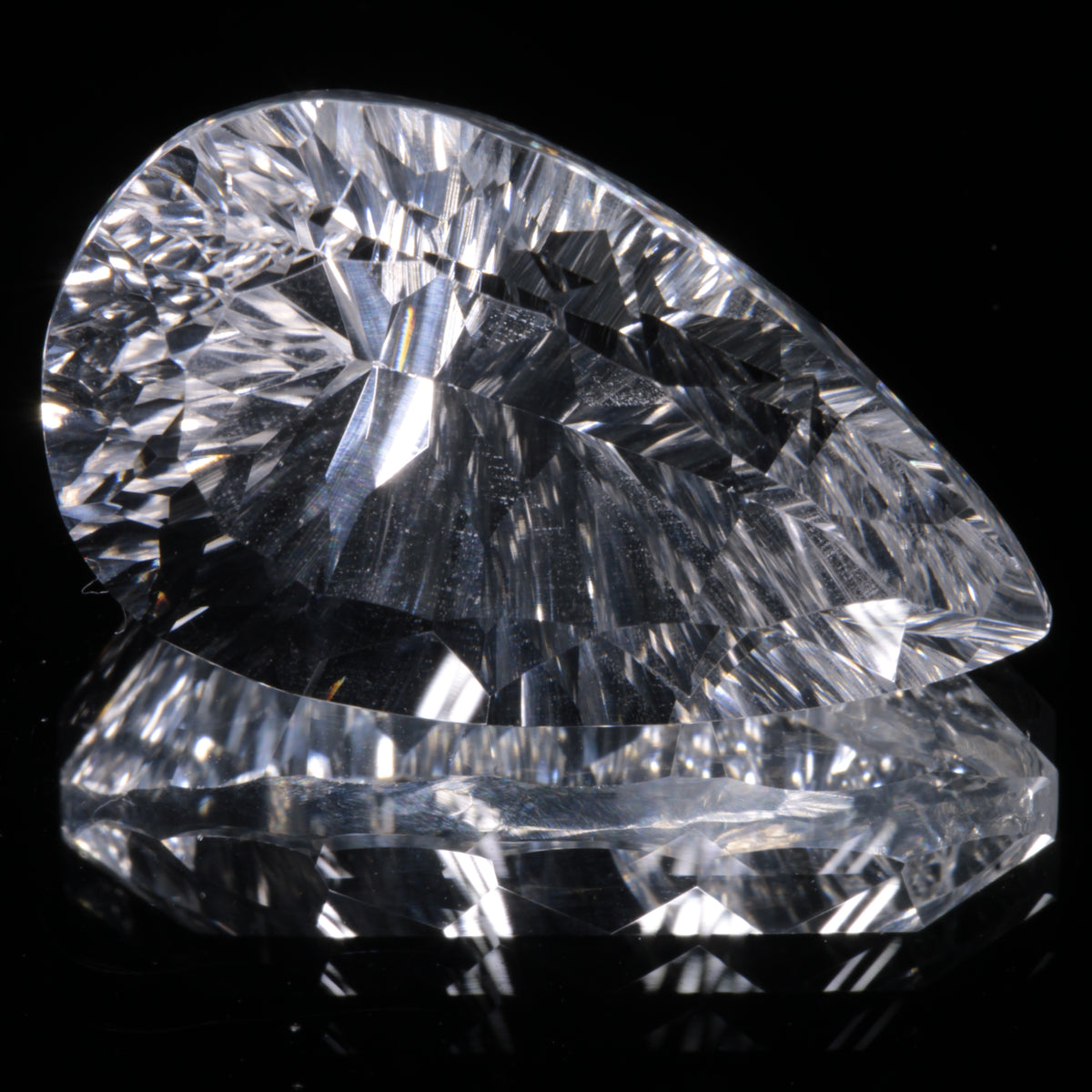 Faceted Colorless White Sapphire Crinkled Teardrop Fantasy Cut Gem