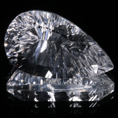 Faceted Colorless White Sapphire Crinkled Teardrop Fantasy Cut Gem