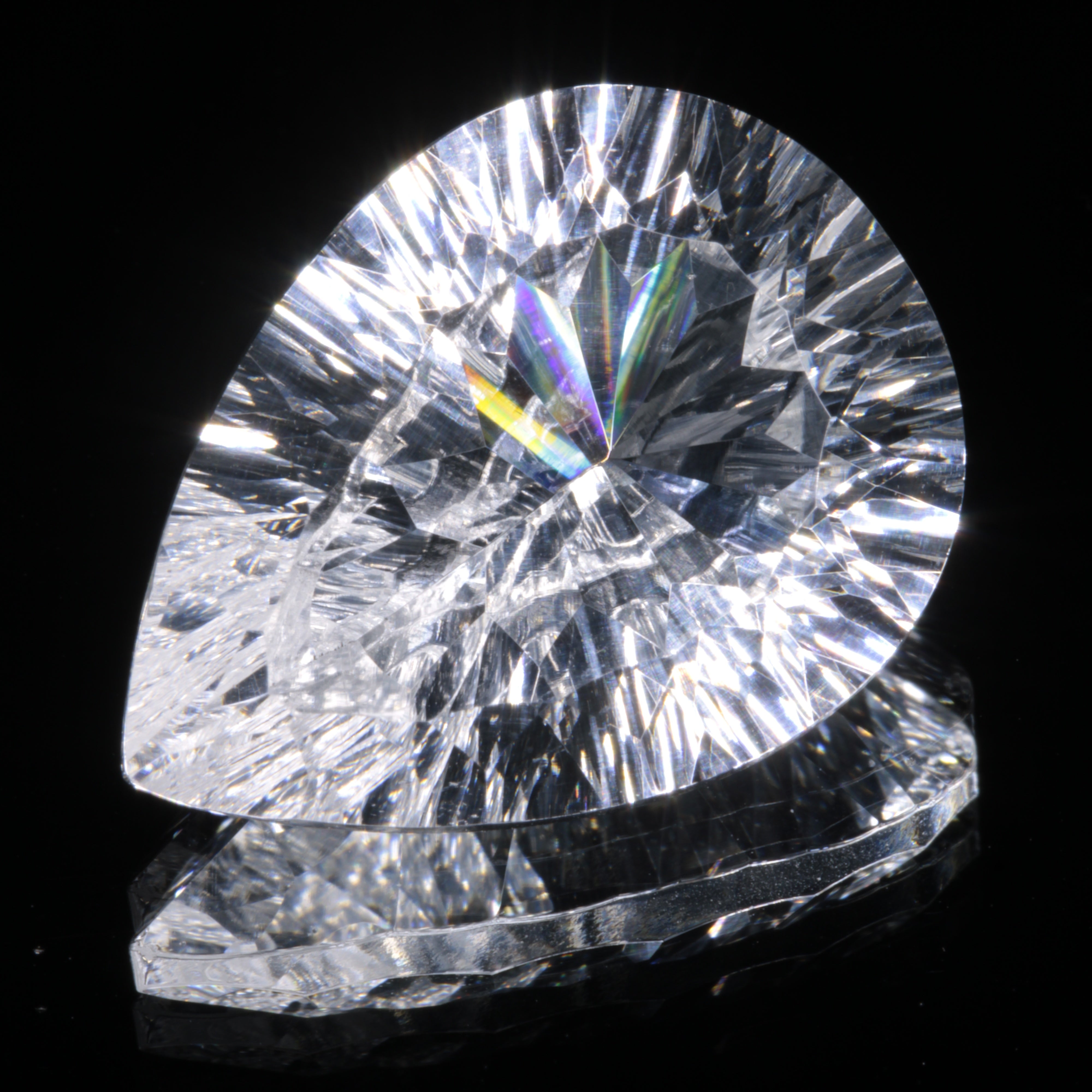 Faceted Colorless White Sapphire Crinkled Teardrop Fantasy Cut Gem