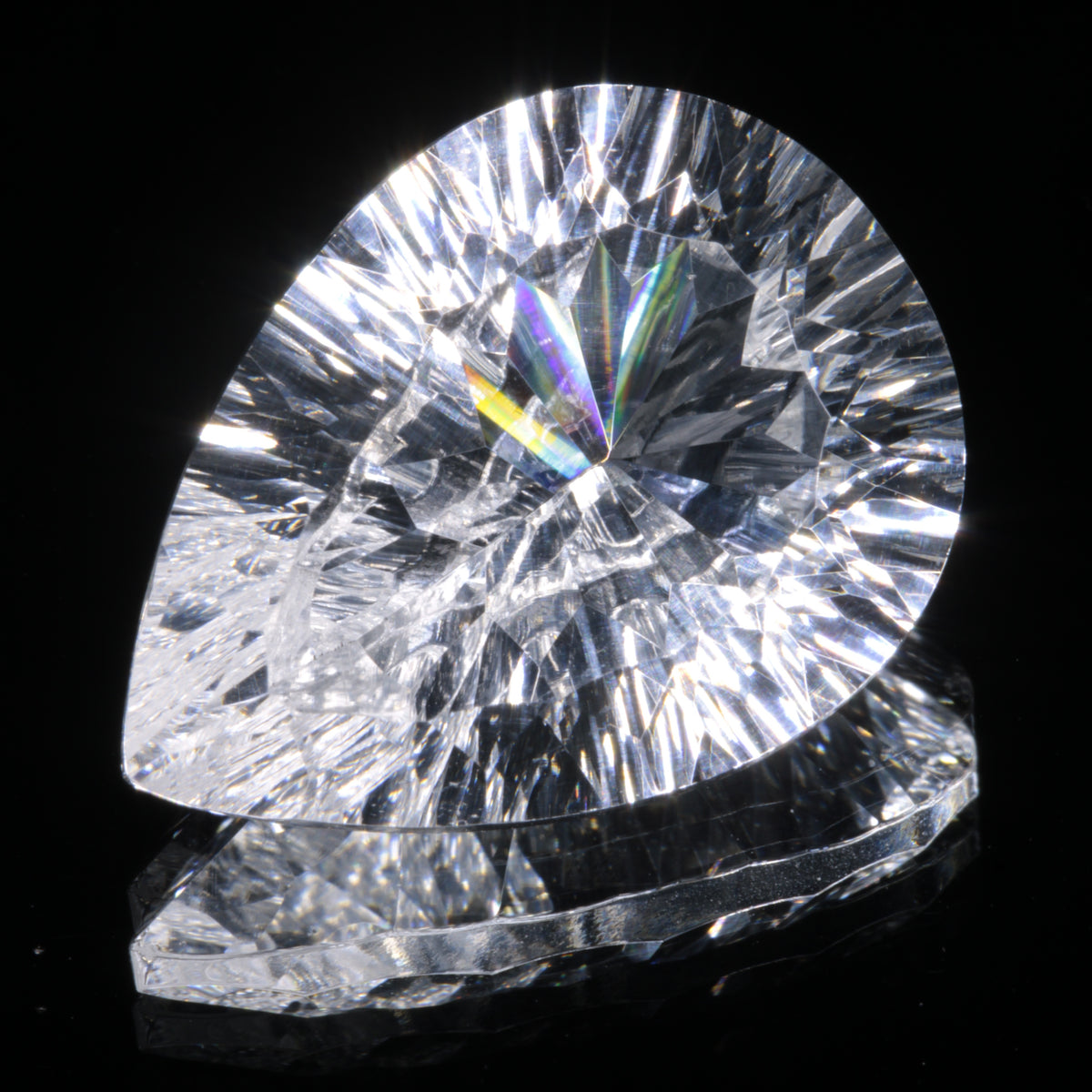 Faceted Colorless White Sapphire Crinkled Teardrop Fantasy Cut Gem