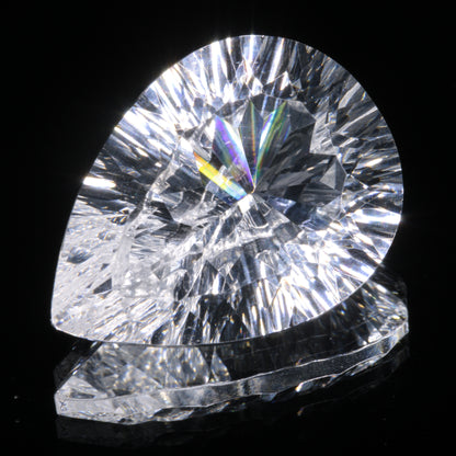 Faceted Colorless White Sapphire Crinkled Teardrop Fantasy Cut Gem